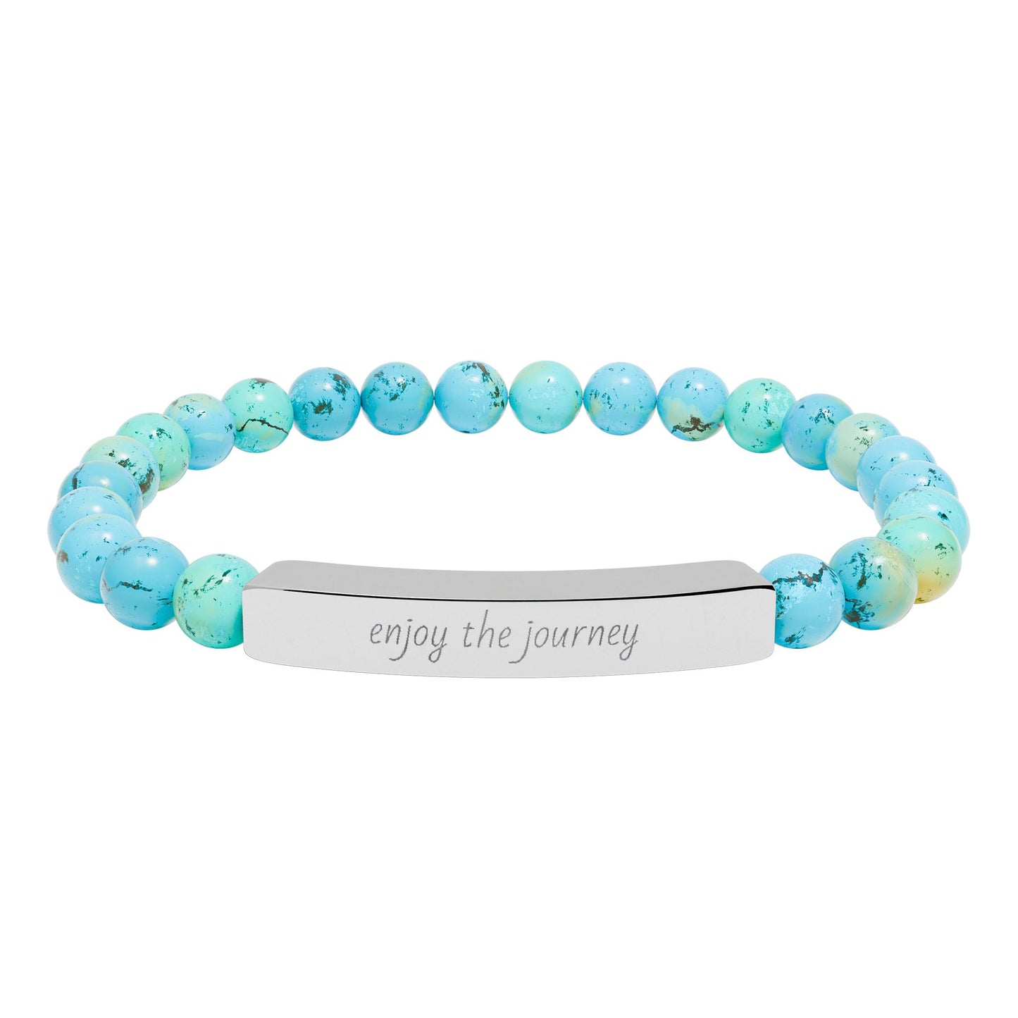 Enjoy The Journey- Engraved Natural Stone Stretch Bar Bracelet — Personalized "Enjoy the Journey" Beaded Bracelet