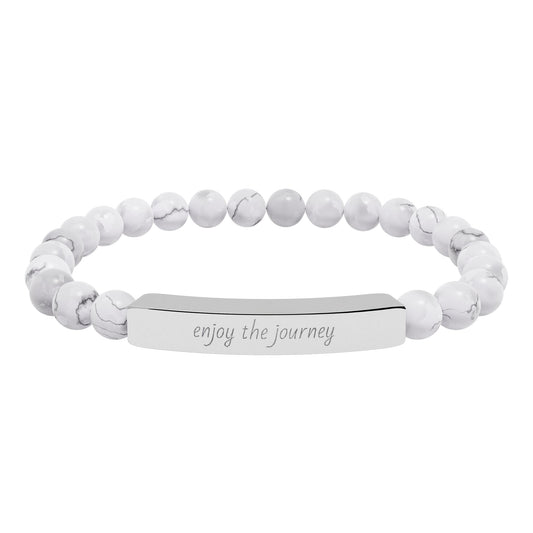 Enjoy The Journey- Engraved Natural Stone Stretch Bar Bracelet — Personalized "Enjoy the Journey" Beaded Bracelet