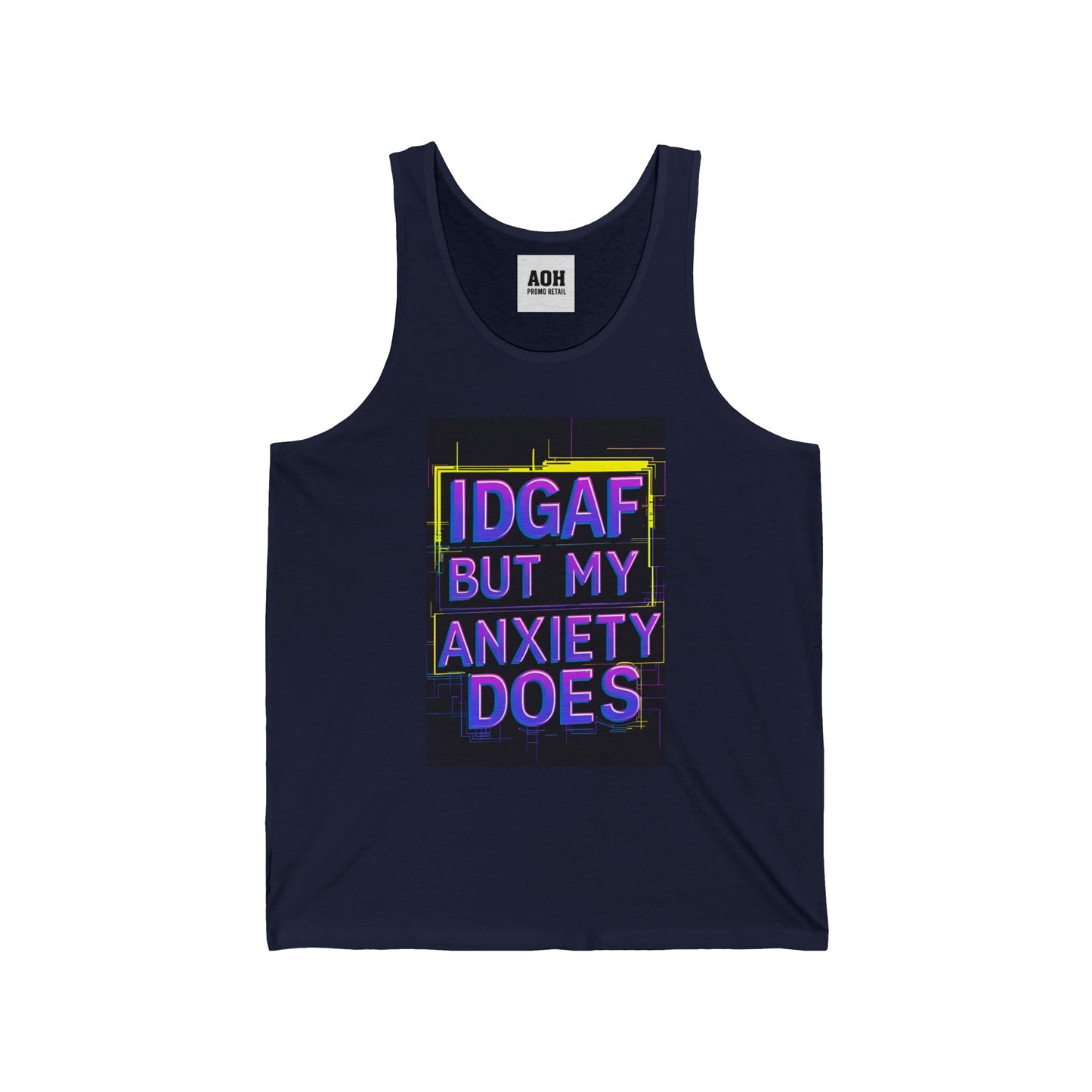Unisex Jersey Tank Top, IDGAF Anxiety Shirt, Relaxed Fit Muscle Tee, Casual Summer Wear, Gift for Friends