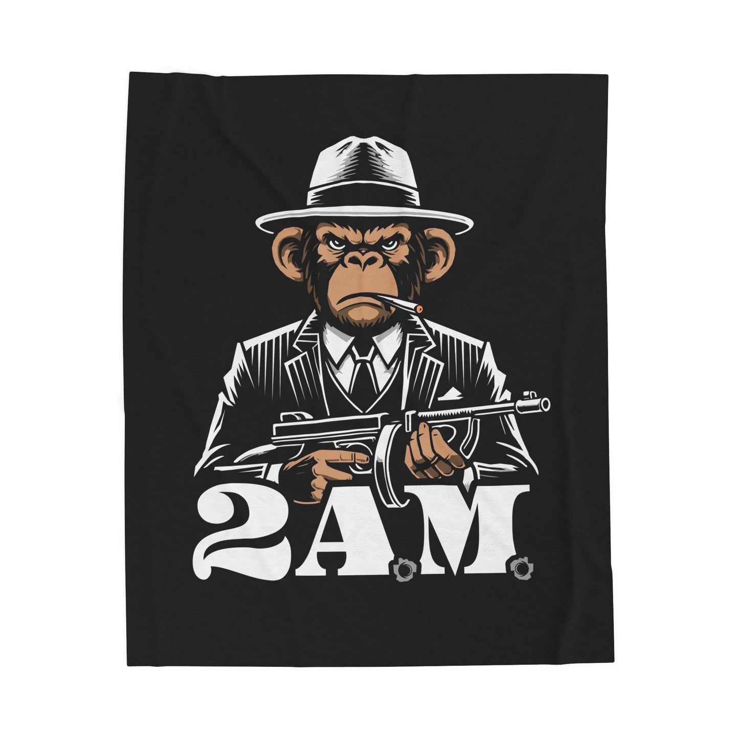 2 A.M. Gangster Monkey Velveteen Plush Blanket | Cozy Throw, Unique Gift for Home, Movie Night, Chill Vibes, Perfect for All Occasions