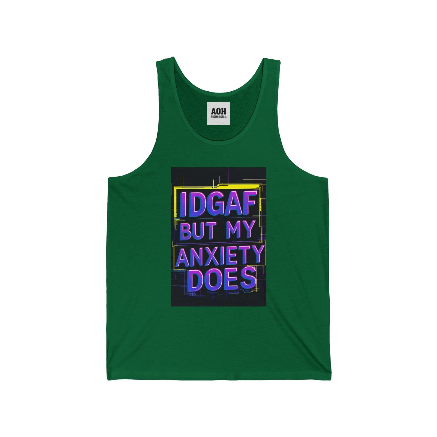 Unisex Jersey Tank Top, IDGAF Anxiety Shirt, Relaxed Fit Muscle Tee, Casual Summer Wear, Gift for Friends
