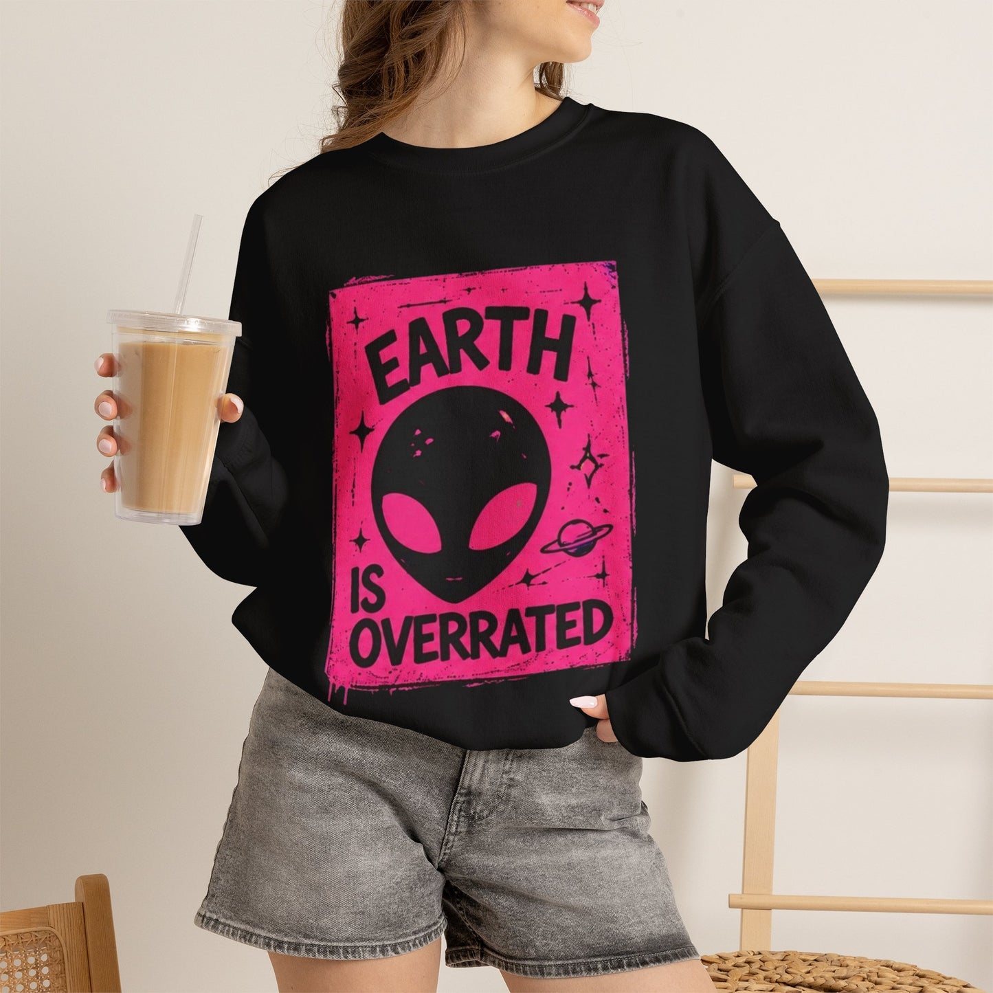 Earth is Overrated- -Alien 👽Collective Bella Badass- Unisex Heavy Blend™ Crewneck Sweatshirt