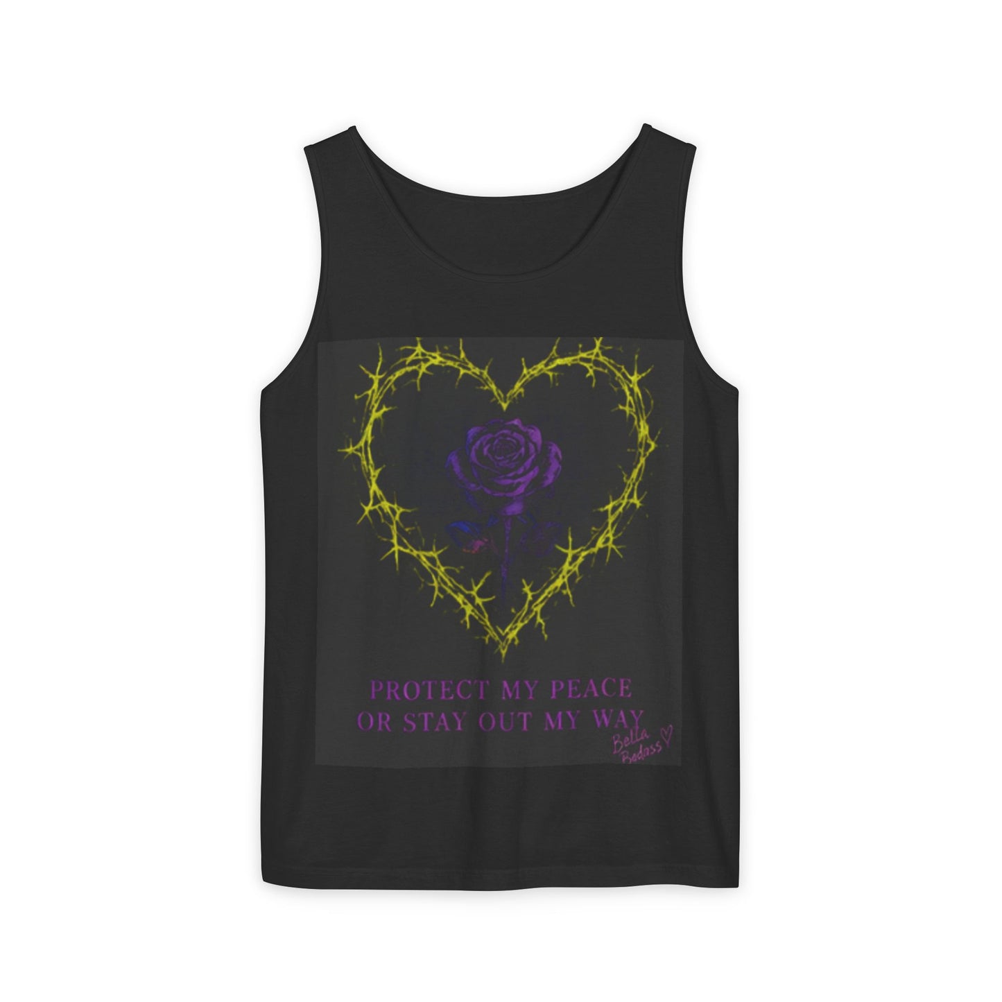 Heart of Thorns Tank Top — Purple Rose with "Troubles Don't Last" Graphic