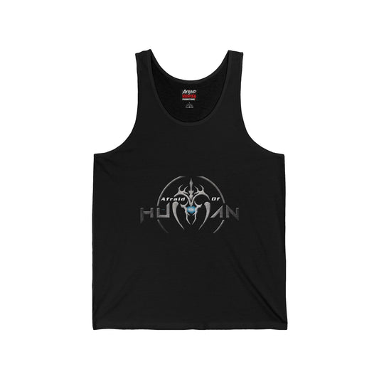 Afraid of Human Unisex Jersey Tank with Unique Graphic Design, Cool Summer Apparel, Music Concert Shirt, Gift for Him, Casual Wear, Festival Outfit