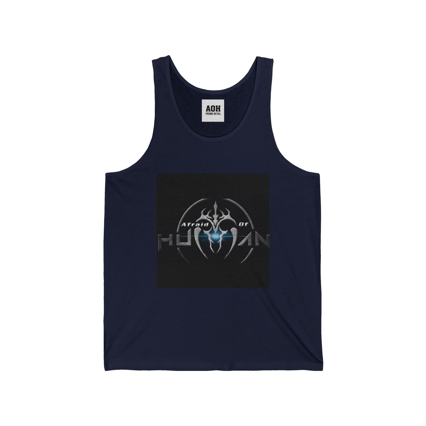 Afraid of Human Unisex Jersey Tank with Unique Graphic Design, Cool Summer Apparel, Music Concert Shirt, Gift for Him, Casual Wear, Festival Outfit