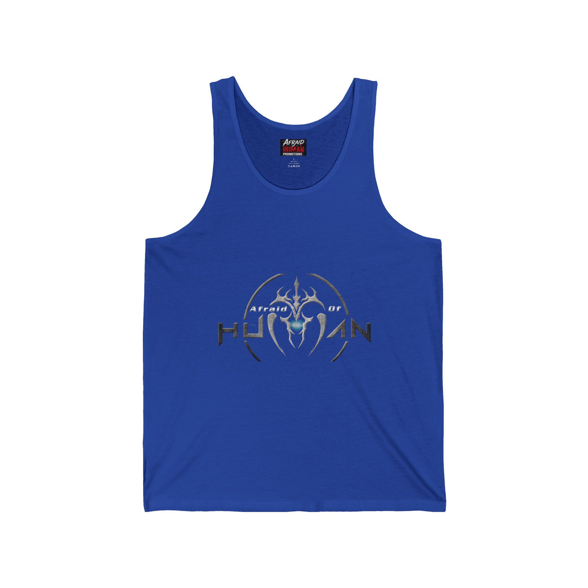 Afraid of Human Unisex Jersey Tank with Unique Graphic Design, Cool Summer Apparel, Music Concert Shirt, Gift for Him, Casual Wear, Festival Outfit