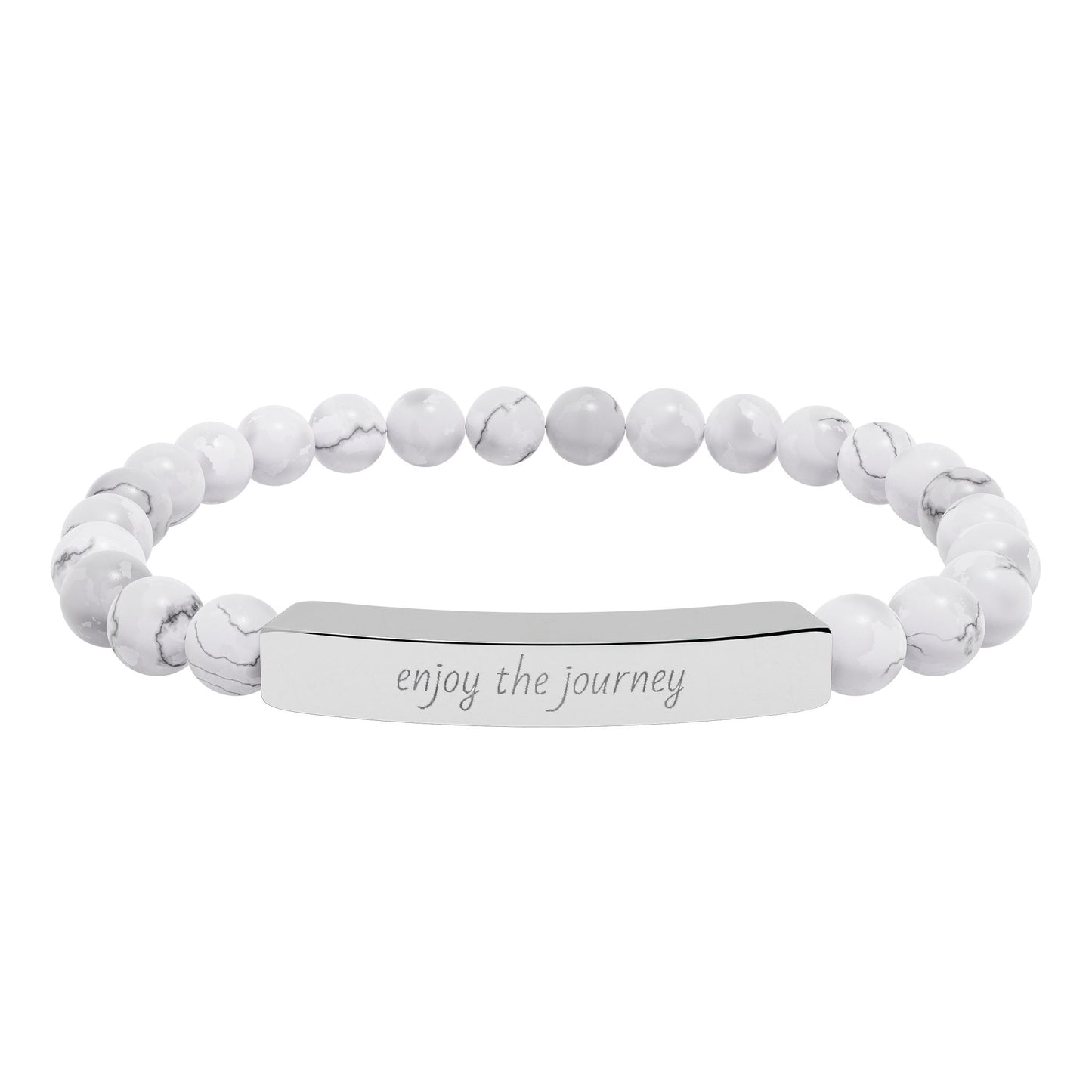 Enjoy The Journey- Engraved Natural Stone Stretch Bar Bracelet — Personalized "Enjoy the Journey" Beaded Bracelet