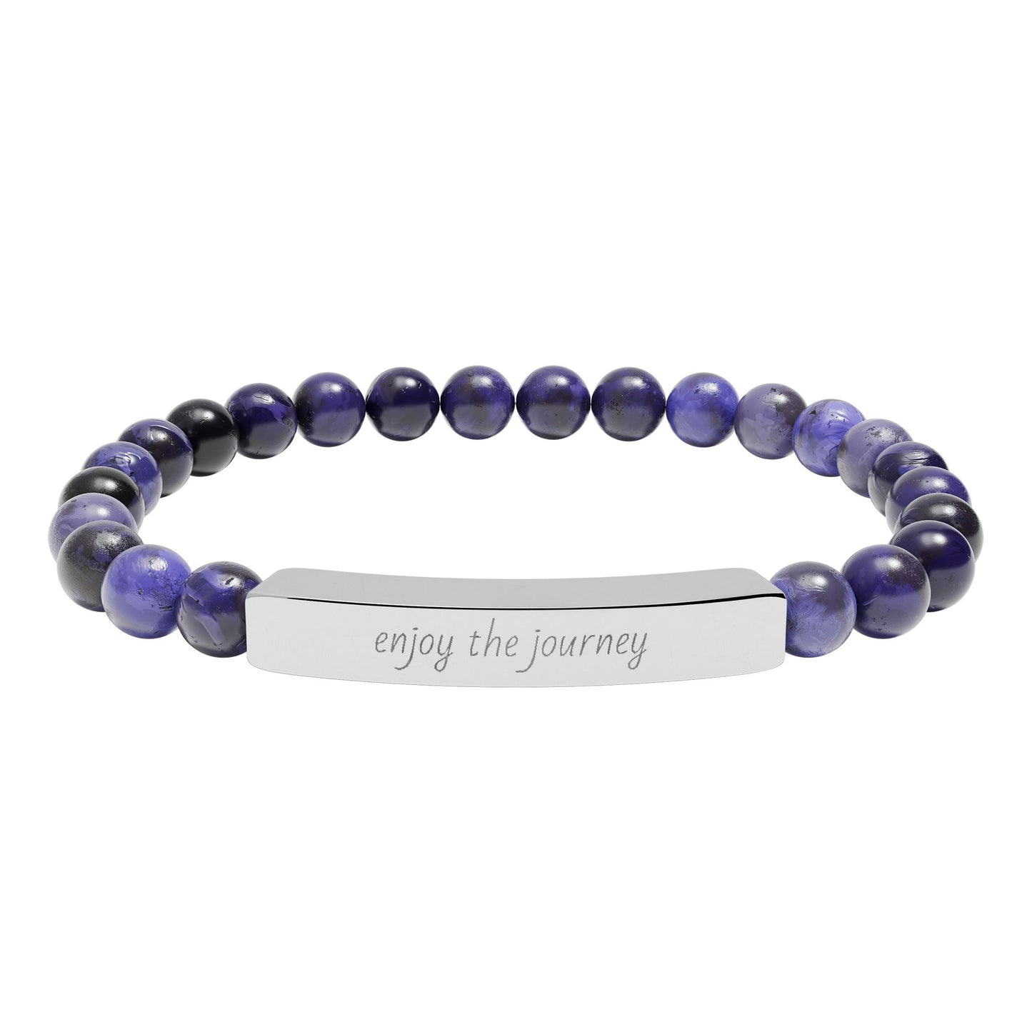 Enjoy The Journey- Engraved Natural Stone Stretch Bar Bracelet — Personalized "Enjoy the Journey" Beaded Bracelet