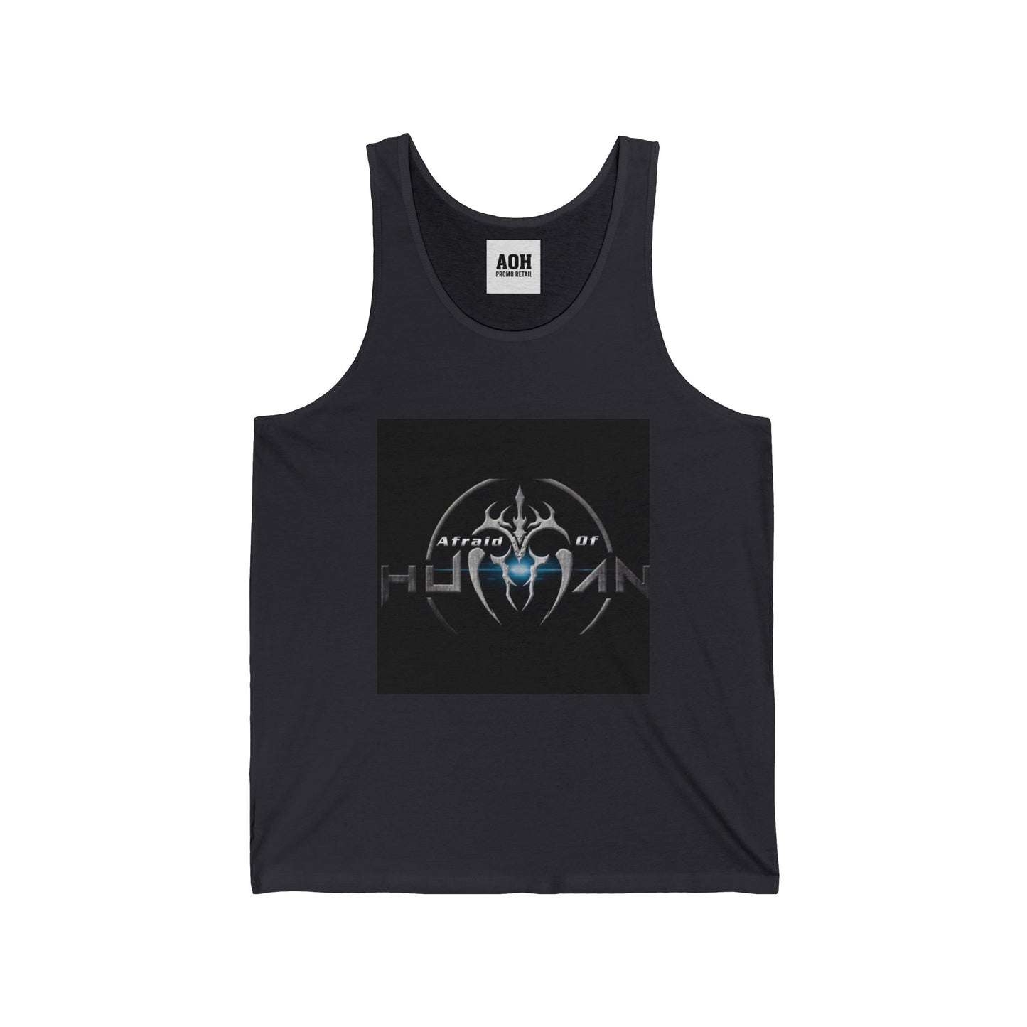 Afraid of Human Unisex Jersey Tank with Unique Graphic Design, Cool Summer Apparel, Music Concert Shirt, Gift for Him, Casual Wear, Festival Outfit