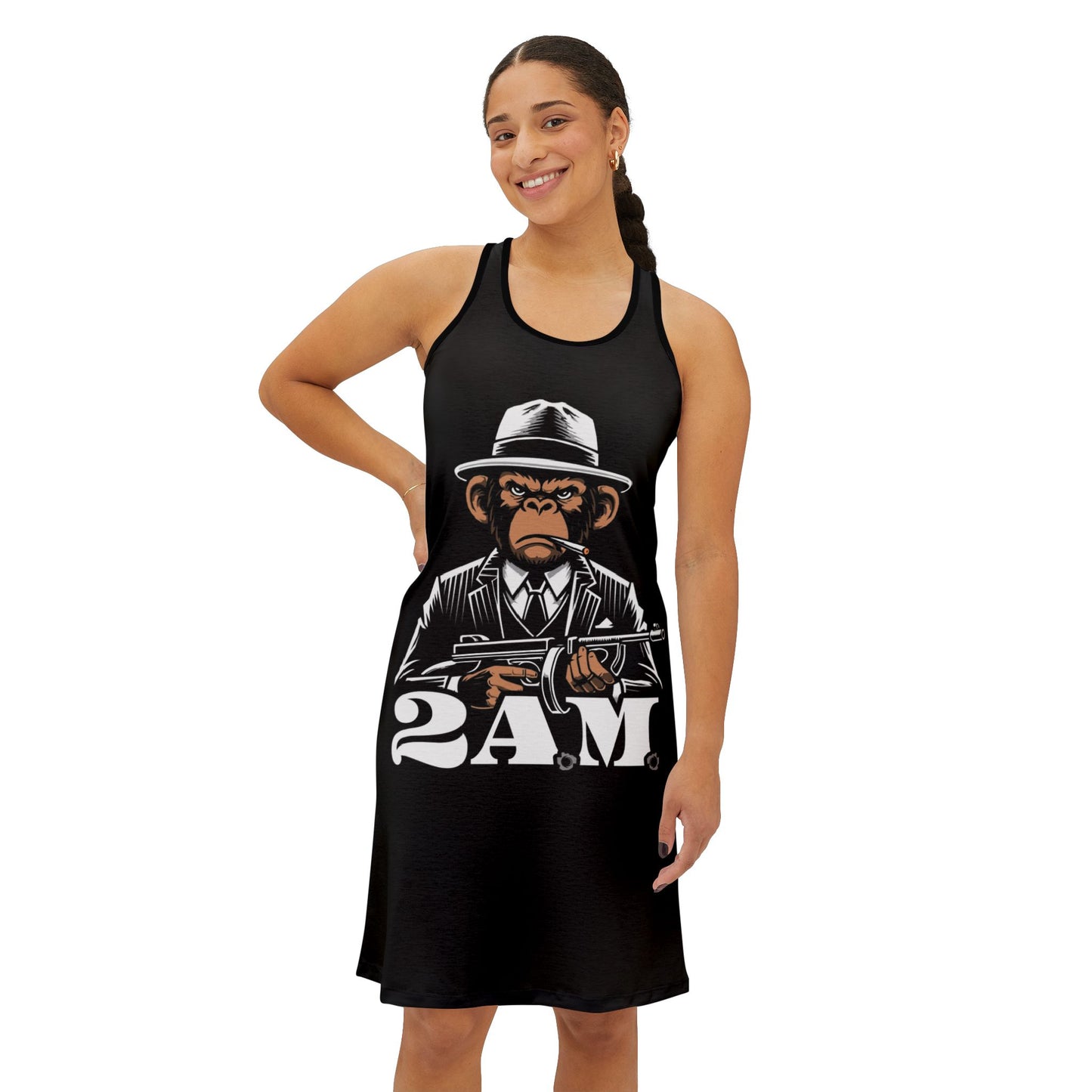 2 A.M. Stylish Women's Racerback Dress - 2AM Vintage Monkey Design, Summer Dress, Casual Outfit, Unique Gift, Fun Party Wear, Trendy Fashion