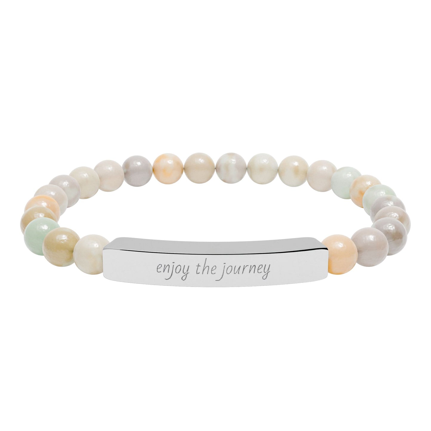 Enjoy The Journey- Engraved Natural Stone Stretch Bar Bracelet — Personalized "Enjoy the Journey" Beaded Bracelet