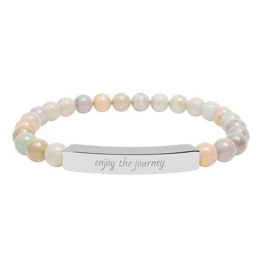Enjoy The Journey- Engraved Natural Stone Stretch Bar Bracelet — Personalized "Enjoy the Journey" Beaded Bracelet