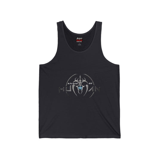 Afraid of Human Unisex Jersey Tank with Unique Graphic Design, Cool Summer Apparel, Music Concert Shirt, Gift for Him, Casual Wear, Festival Outfit