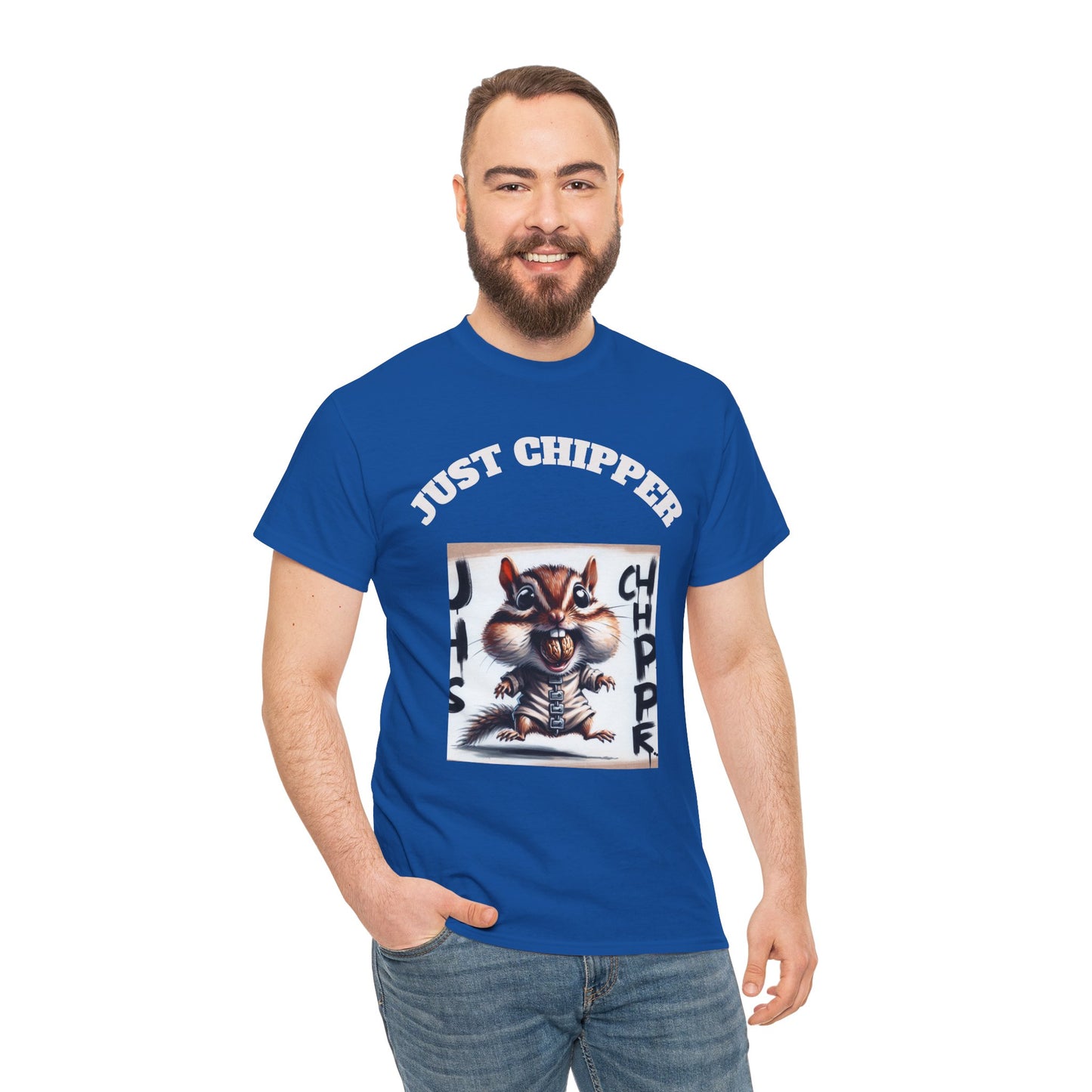 Straight Jacket Chipmunk 'Just Chipper' Funny Graphic Tee, Playful Unisex T-Shirt, Gift for Gamers, Humor Shirt, Casual Wear, Comedy Apparel