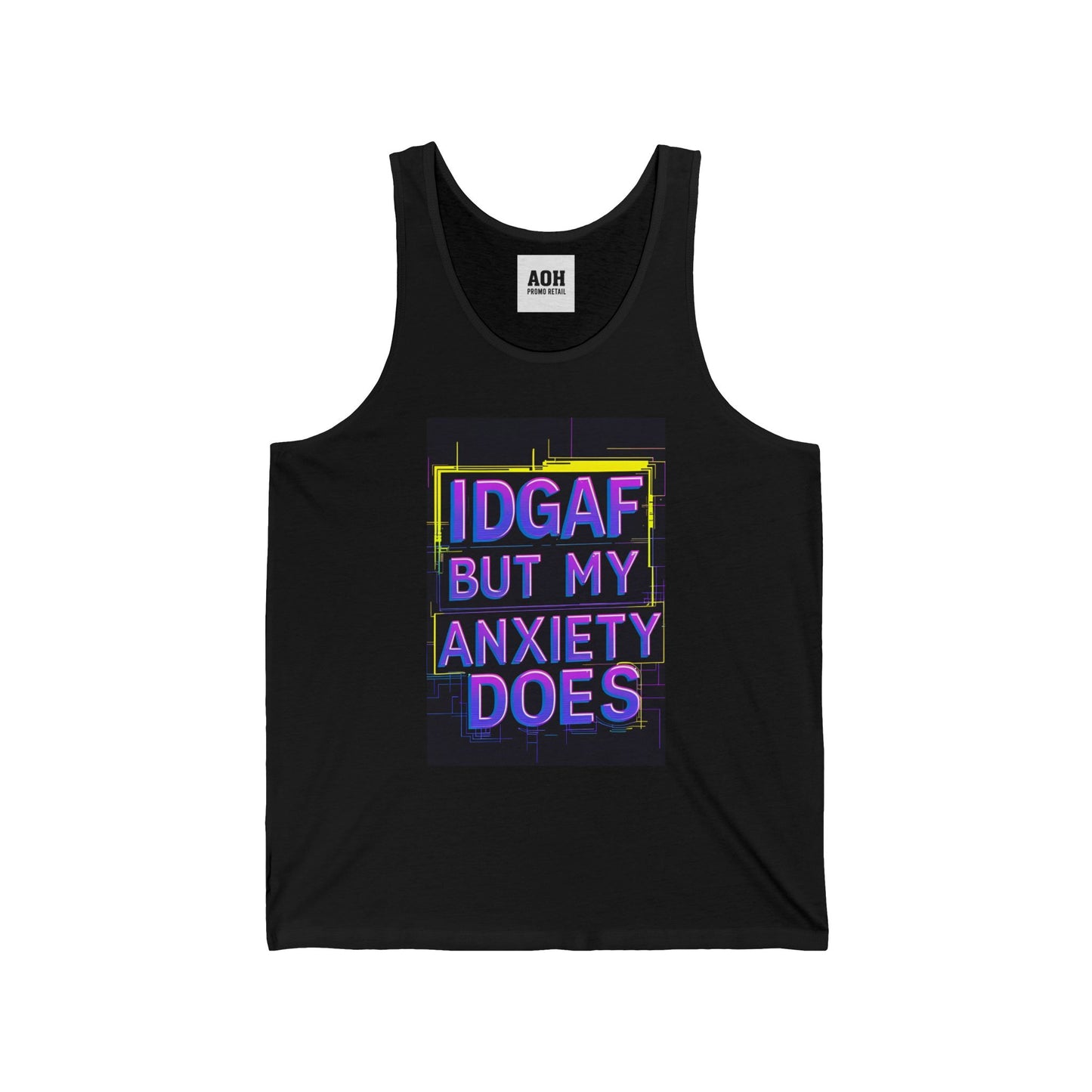 Unisex Jersey Tank Top, IDGAF Anxiety Shirt, Relaxed Fit Muscle Tee, Casual Summer Wear, Gift for Friends
