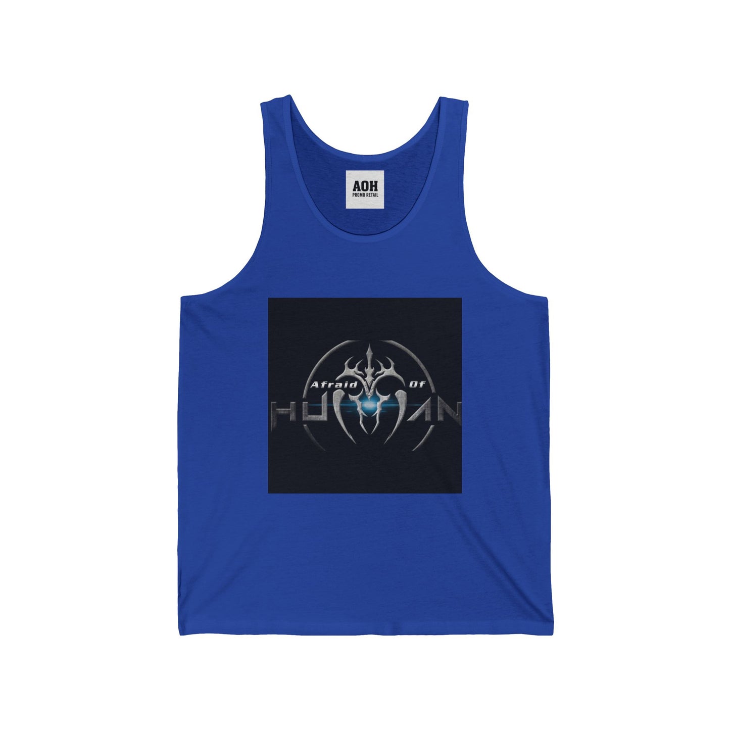 Afraid of Human Unisex Jersey Tank with Unique Graphic Design, Cool Summer Apparel, Music Concert Shirt, Gift for Him, Casual Wear, Festival Outfit