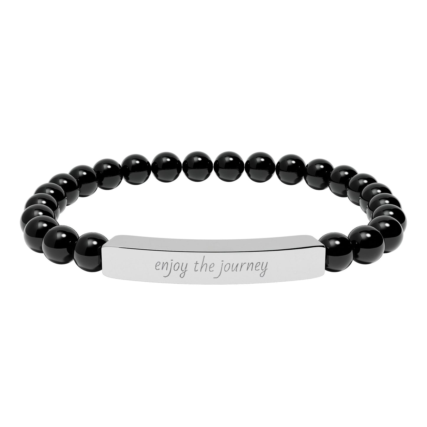 Enjoy The Journey- Engraved Natural Stone Stretch Bar Bracelet — Personalized "Enjoy the Journey" Beaded Bracelet