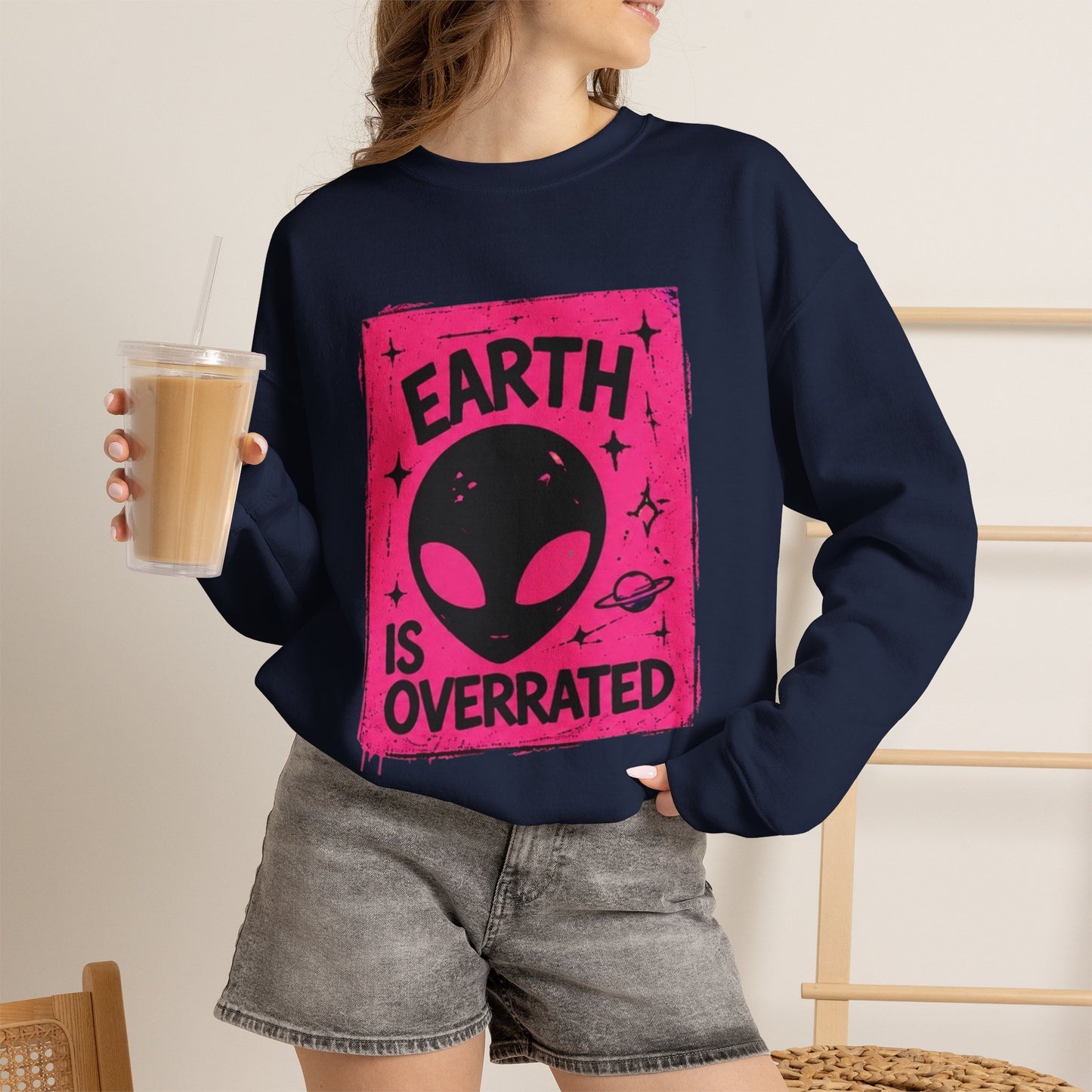 Earth is Overrated- -Alien 👽Collective Bella Badass- Unisex Heavy Blend™ Crewneck Sweatshirt