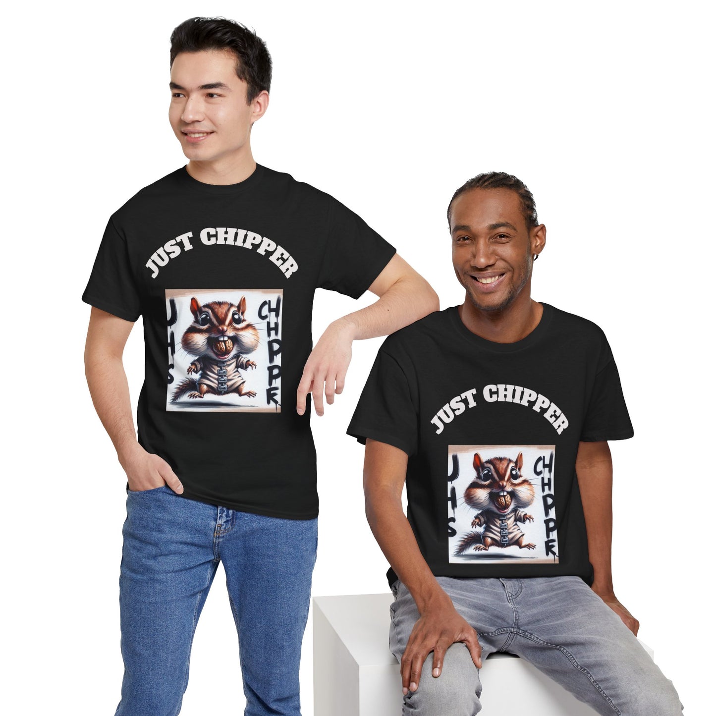 Straight Jacket Chipmunk 'Just Chipper' Funny Graphic Tee, Playful Unisex T-Shirt, Gift for Gamers, Humor Shirt, Casual Wear, Comedy Apparel