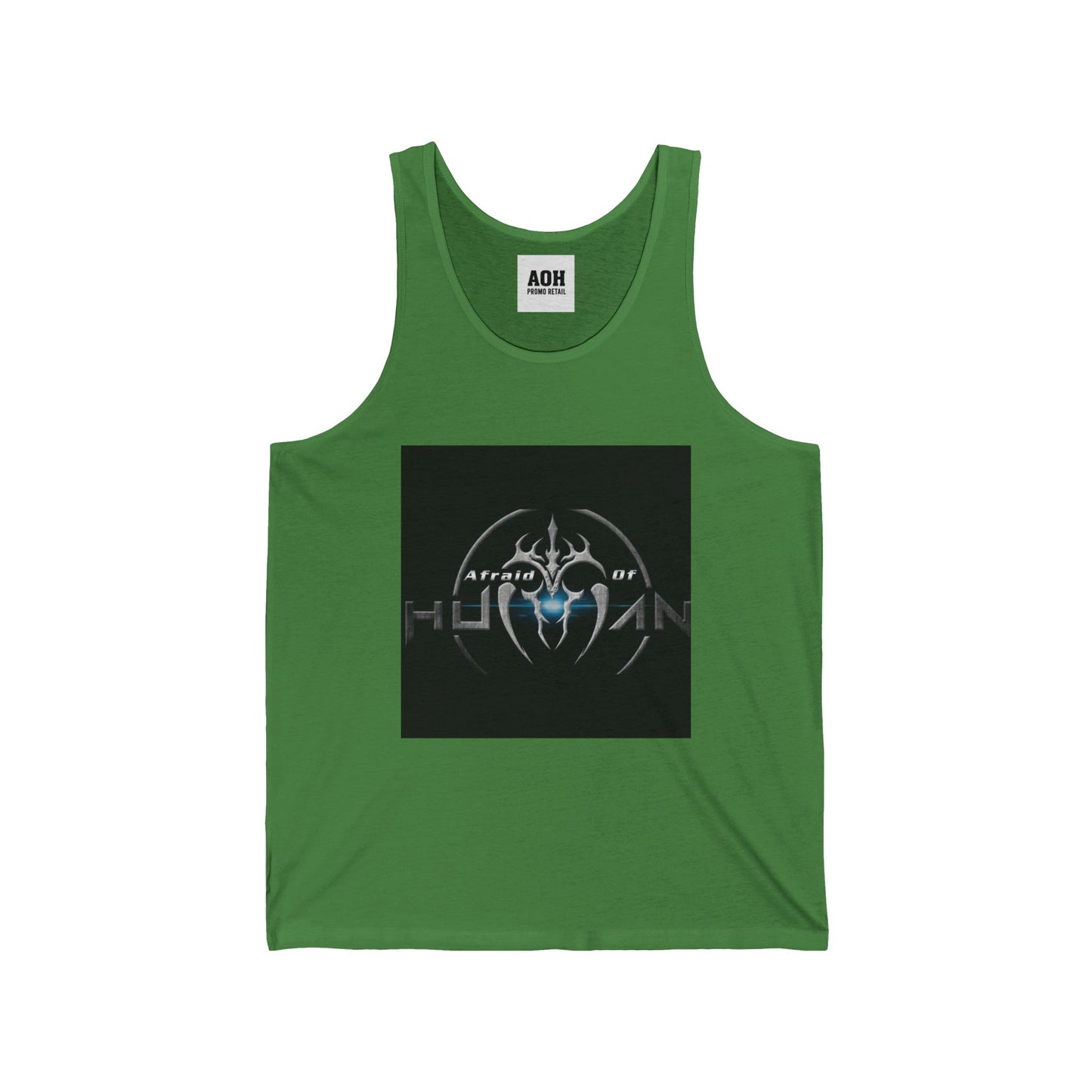Afraid of Human Unisex Jersey Tank with Unique Graphic Design, Cool Summer Apparel, Music Concert Shirt, Gift for Him, Casual Wear, Festival Outfit