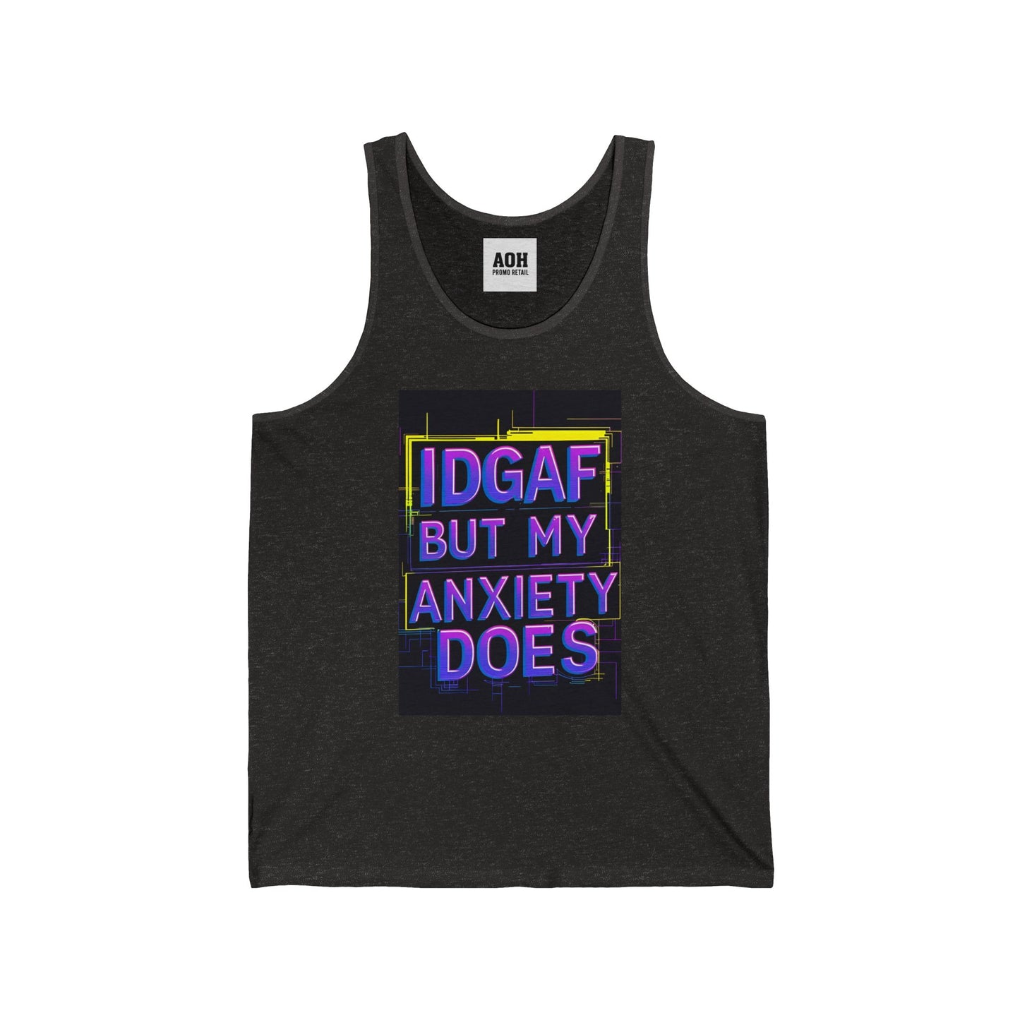 Unisex Jersey Tank Top, IDGAF Anxiety Shirt, Relaxed Fit Muscle Tee, Casual Summer Wear, Gift for Friends