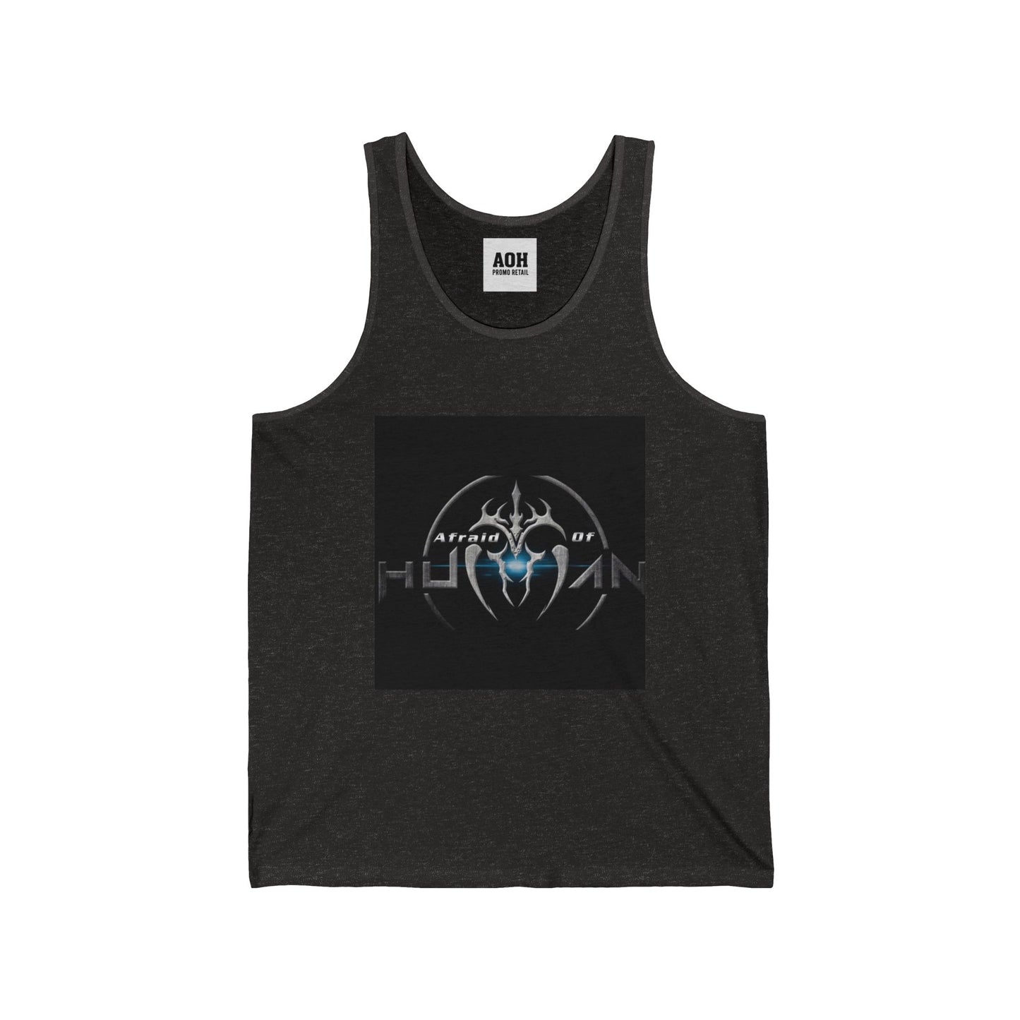 Afraid of Human Unisex Jersey Tank with Unique Graphic Design, Cool Summer Apparel, Music Concert Shirt, Gift for Him, Casual Wear, Festival Outfit