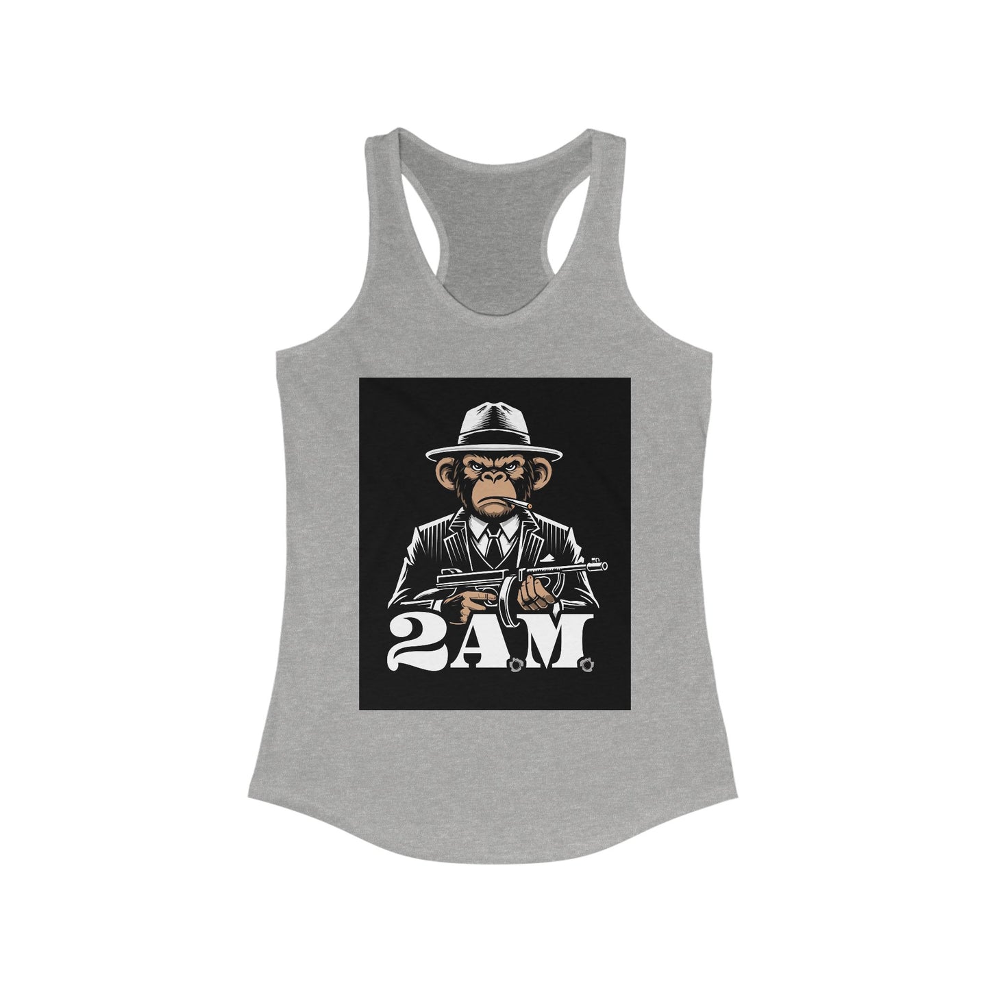 Vintage 2AM Cartoon Gangster Women’s Racerback Tank Top, Casual Workout Tee, Graphic Fitness Shirt, Unique Gift for Her, Trendy Summer
