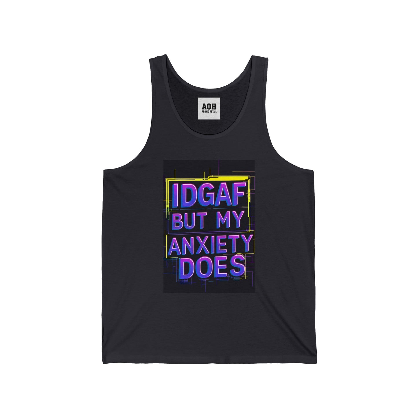 Unisex Jersey Tank Top, IDGAF Anxiety Shirt, Relaxed Fit Muscle Tee, Casual Summer Wear, Gift for Friends
