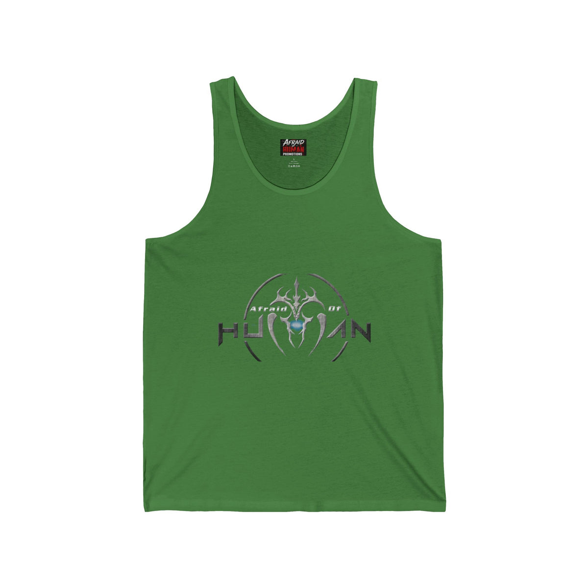 Afraid of Human Unisex Jersey Tank with Unique Graphic Design, Cool Summer Apparel, Music Concert Shirt, Gift for Him, Casual Wear, Festival Outfit
