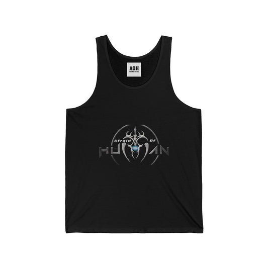 Afraid of Human Unisex Jersey Tank with Unique Graphic Design, Cool Summer Apparel, Music Concert Shirt, Gift for Him, Casual Wear, Festival Outfit
