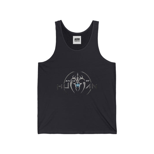 Afraid of Human Unisex Jersey Tank with Unique Graphic Design, Cool Summer Apparel, Music Concert Shirt, Gift for Him, Casual Wear, Festival Outfit