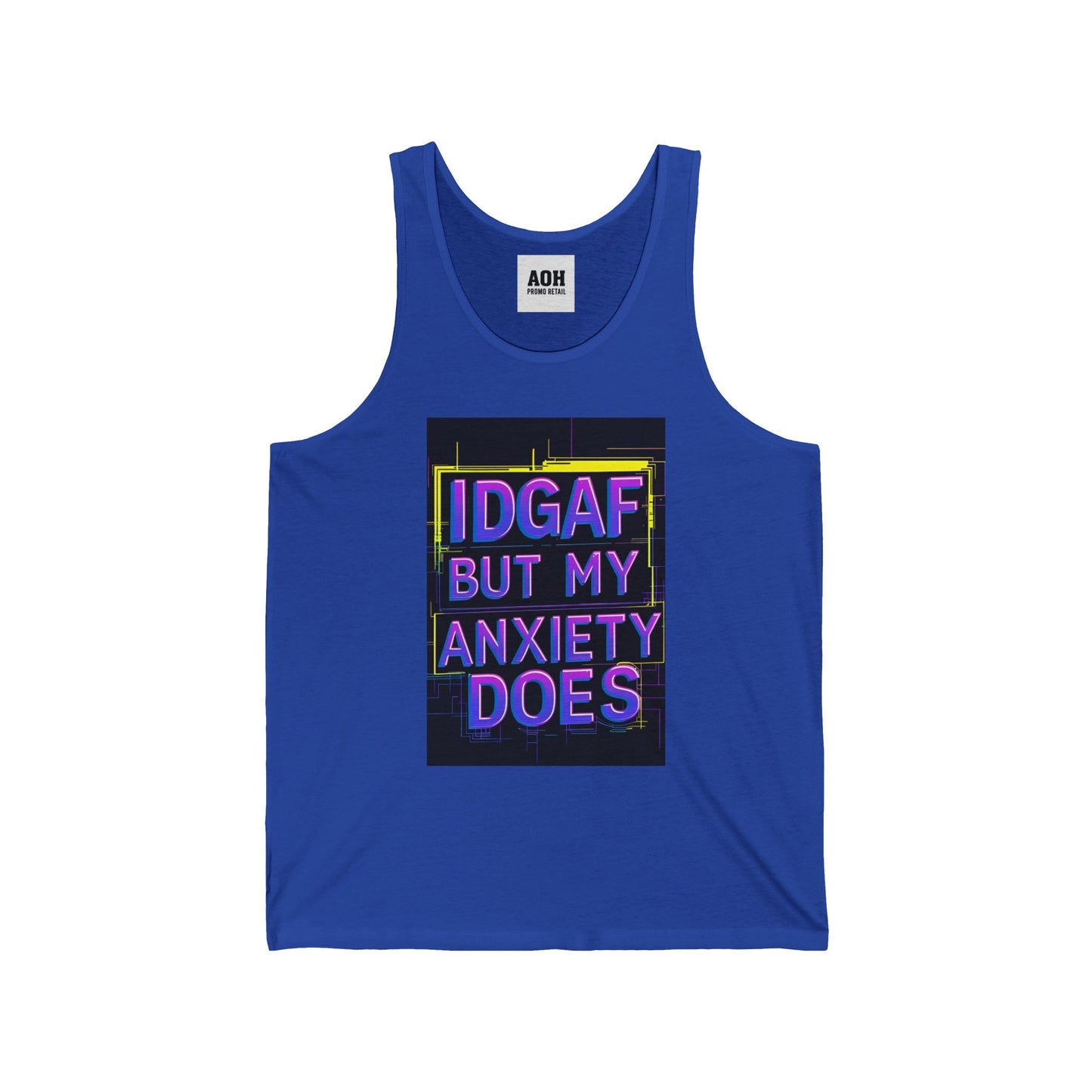 Unisex Jersey Tank Top, IDGAF Anxiety Shirt, Relaxed Fit Muscle Tee, Casual Summer Wear, Gift for Friends