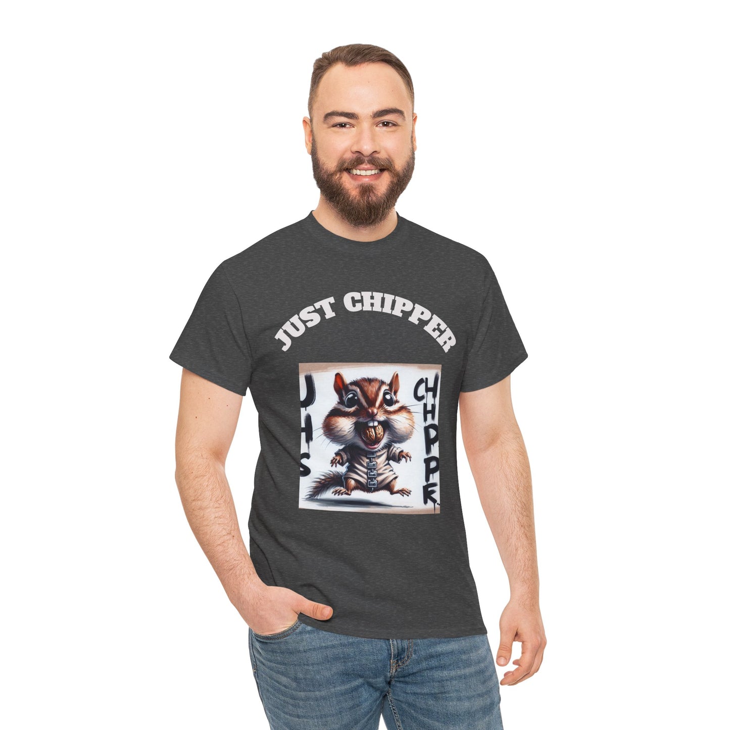 Straight Jacket Chipmunk 'Just Chipper' Funny Graphic Tee, Playful Unisex T-Shirt, Gift for Gamers, Humor Shirt, Casual Wear, Comedy Apparel