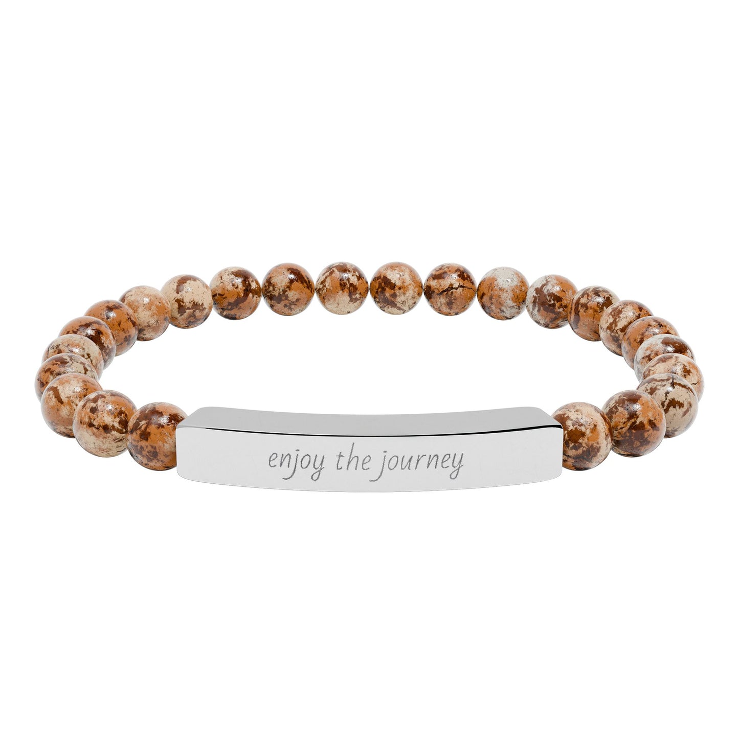 Enjoy The Journey- Engraved Natural Stone Stretch Bar Bracelet — Personalized "Enjoy the Journey" Beaded Bracelet