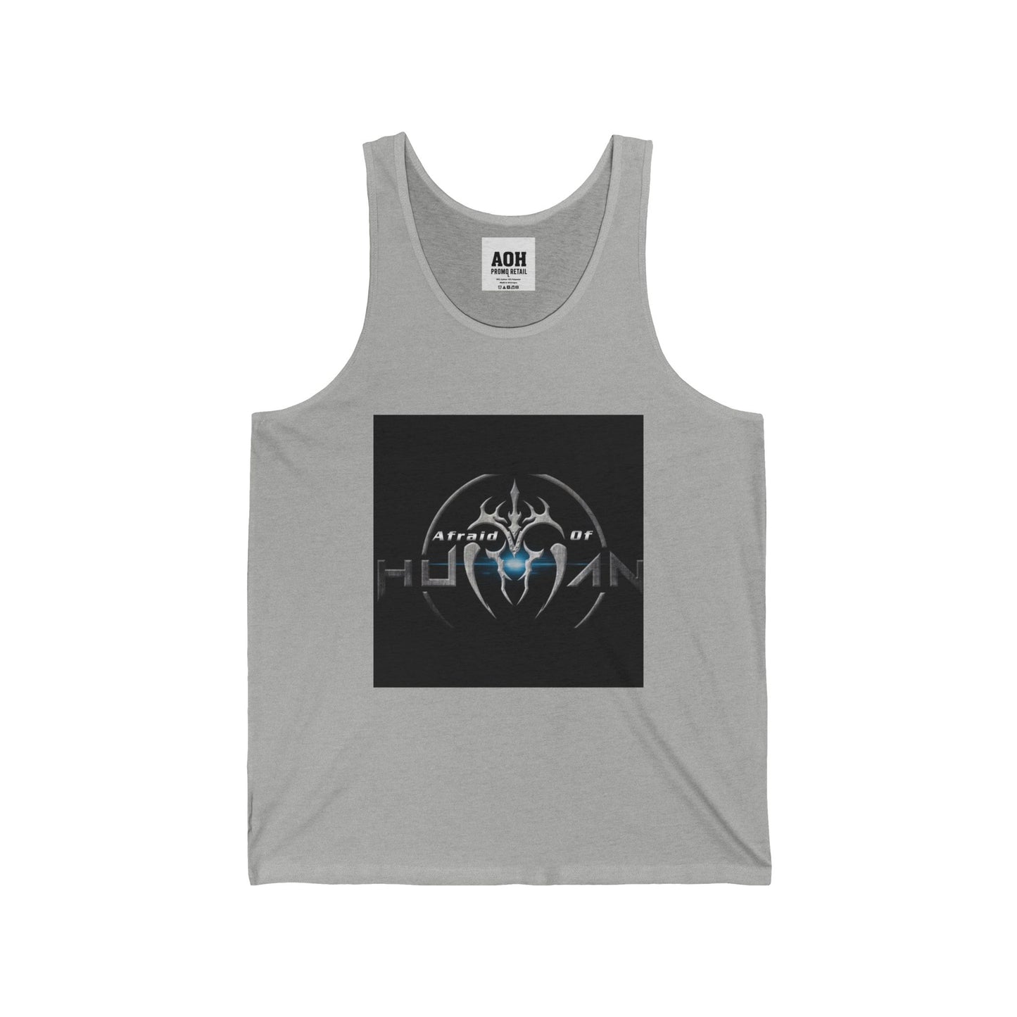 Afraid of Human Unisex Jersey Tank with Unique Graphic Design, Cool Summer Apparel, Music Concert Shirt, Gift for Him, Casual Wear, Festival Outfit