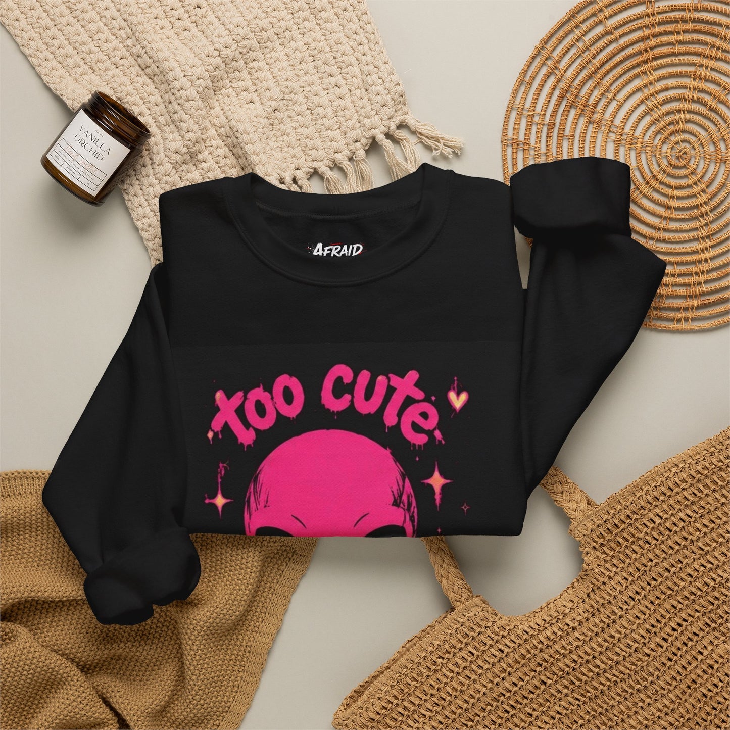 “Too Cute to Care” Alien 👽 Collective- Bella Badass 999- Unisex Heavy Blend™ Crewneck Sweatshirt