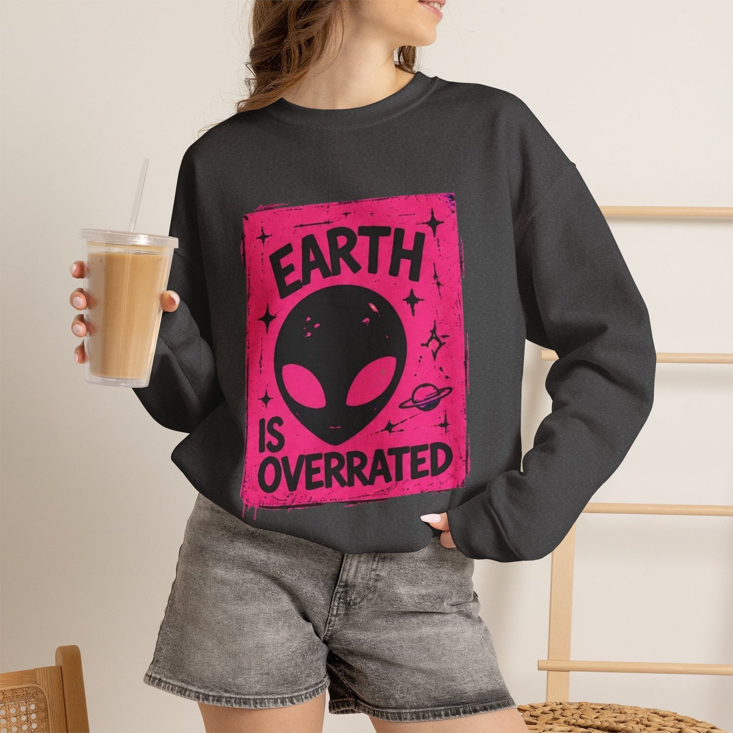 Earth is Overrated- -Alien 👽Collective Bella Badass- Unisex Heavy Blend™ Crewneck Sweatshirt