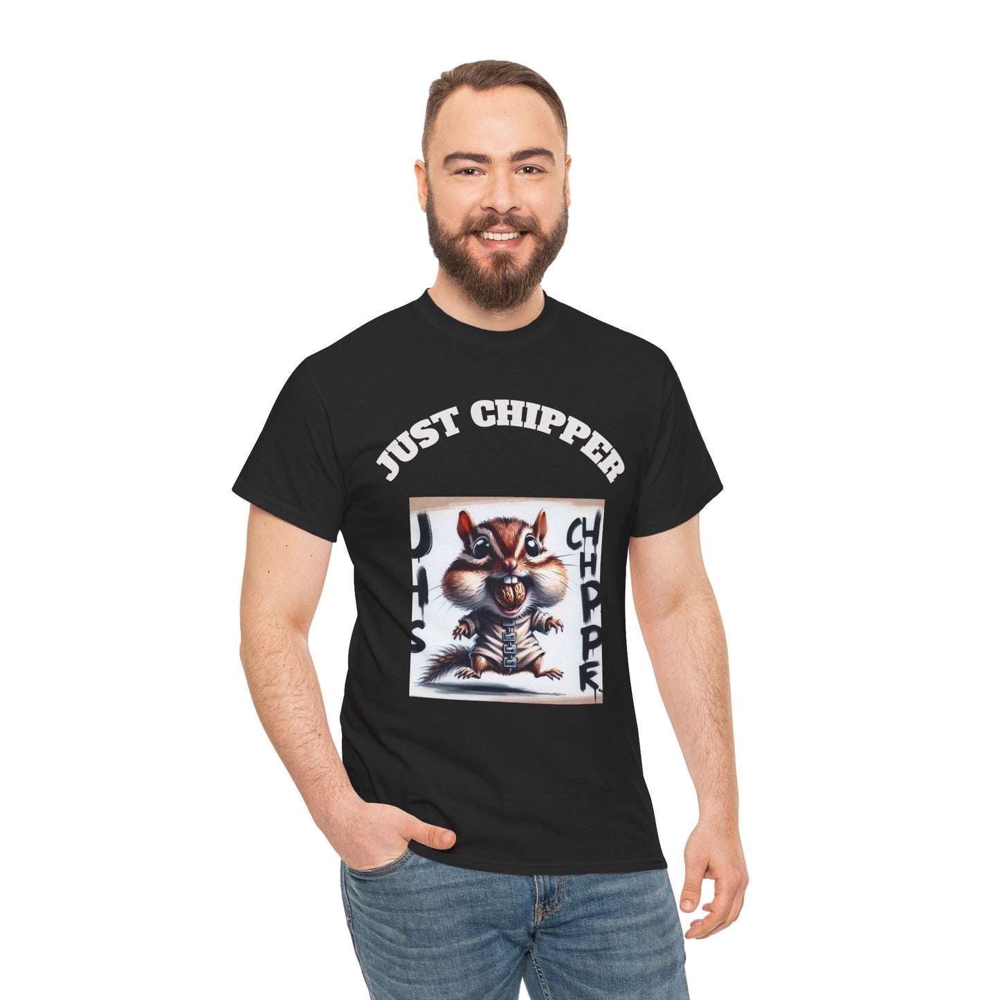 Straight Jacket Chipmunk 'Just Chipper' Funny Graphic Tee, Playful Unisex T-Shirt, Gift for Gamers, Humor Shirt, Casual Wear, Comedy Apparel