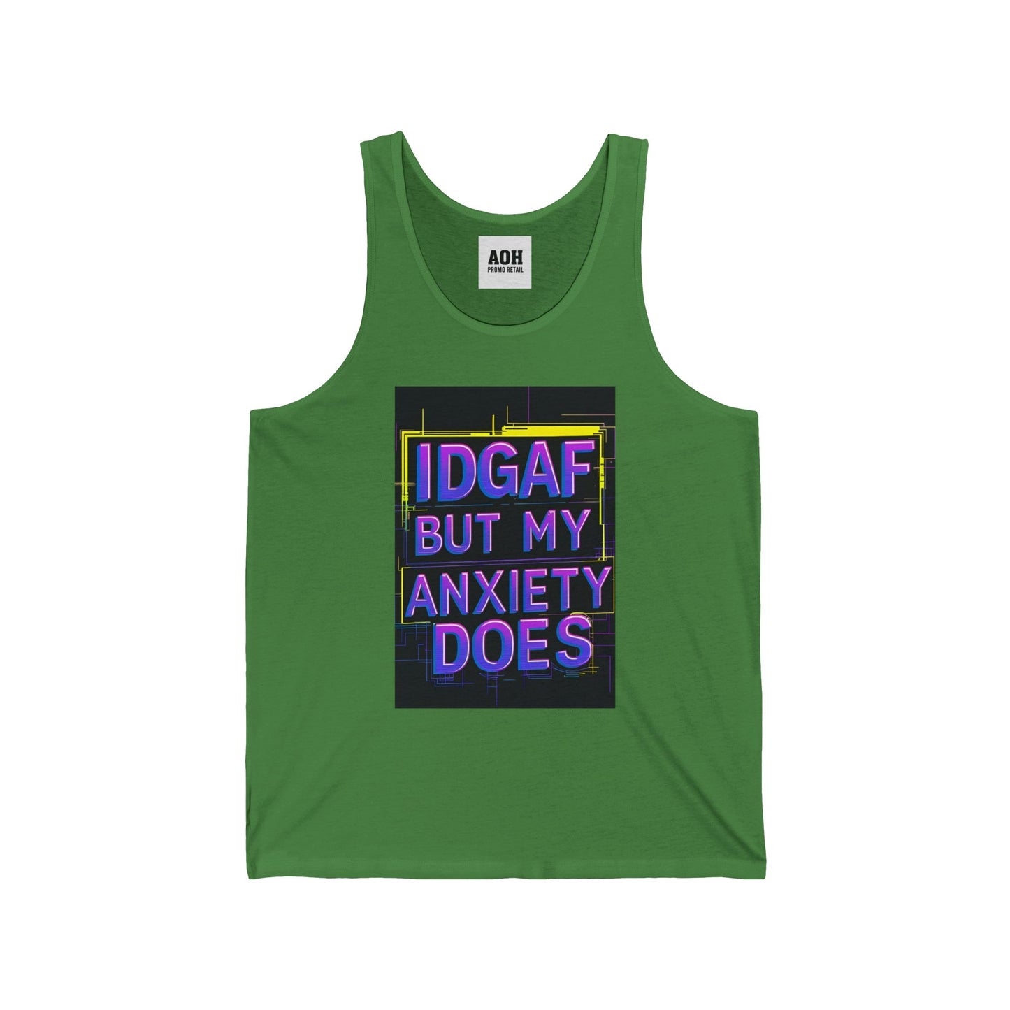 Unisex Jersey Tank Top, IDGAF Anxiety Shirt, Relaxed Fit Muscle Tee, Casual Summer Wear, Gift for Friends