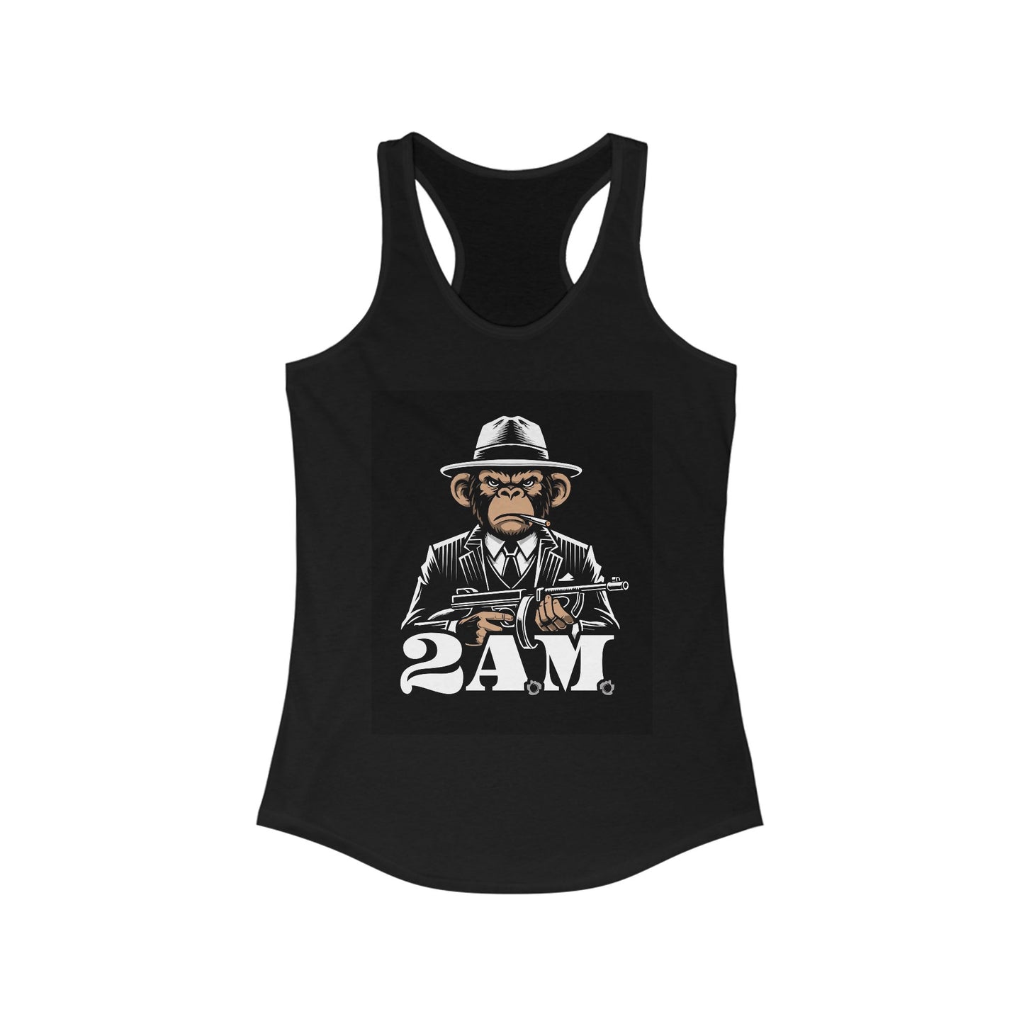 Vintage 2AM Cartoon Gangster Women’s Racerback Tank Top, Casual Workout Tee, Graphic Fitness Shirt, Unique Gift for Her, Trendy Summer