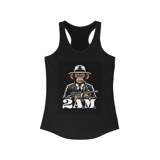 Vintage 2AM Cartoon Gangster Women’s Racerback Tank Top, Casual Workout Tee, Graphic Fitness Shirt, Unique Gift for Her, Trendy Summer