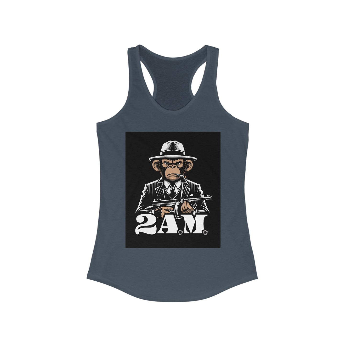 Vintage 2AM Cartoon Gangster Women’s Racerback Tank Top, Casual Workout Tee, Graphic Fitness Shirt, Unique Gift for Her, Trendy Summer