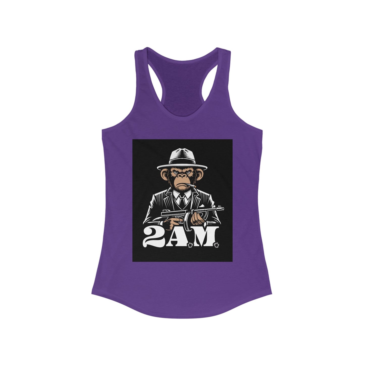 Vintage 2AM Cartoon Gangster Women’s Racerback Tank Top, Casual Workout Tee, Graphic Fitness Shirt, Unique Gift for Her, Trendy Summer