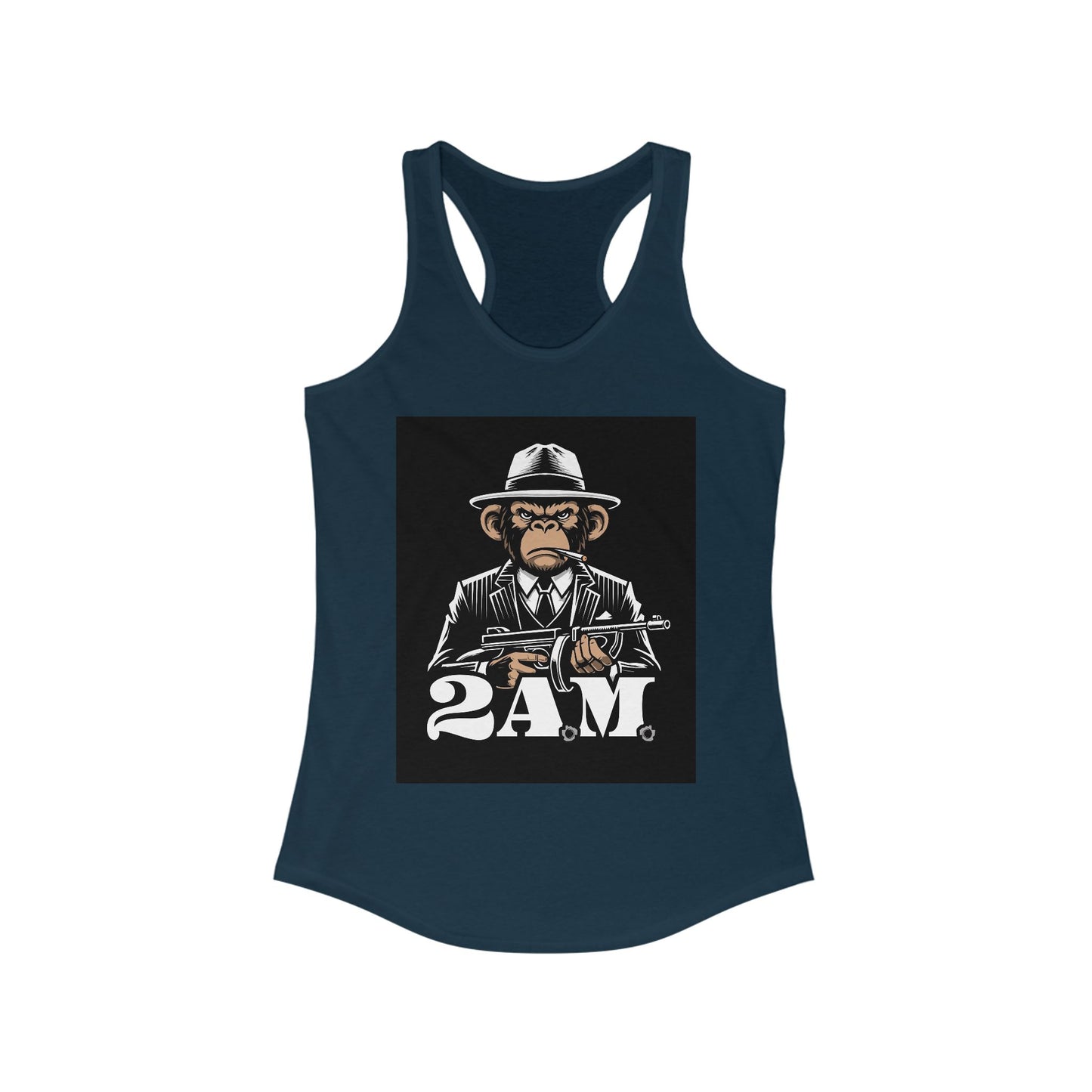 Vintage 2AM Cartoon Gangster Women’s Racerback Tank Top, Casual Workout Tee, Graphic Fitness Shirt, Unique Gift for Her, Trendy Summer