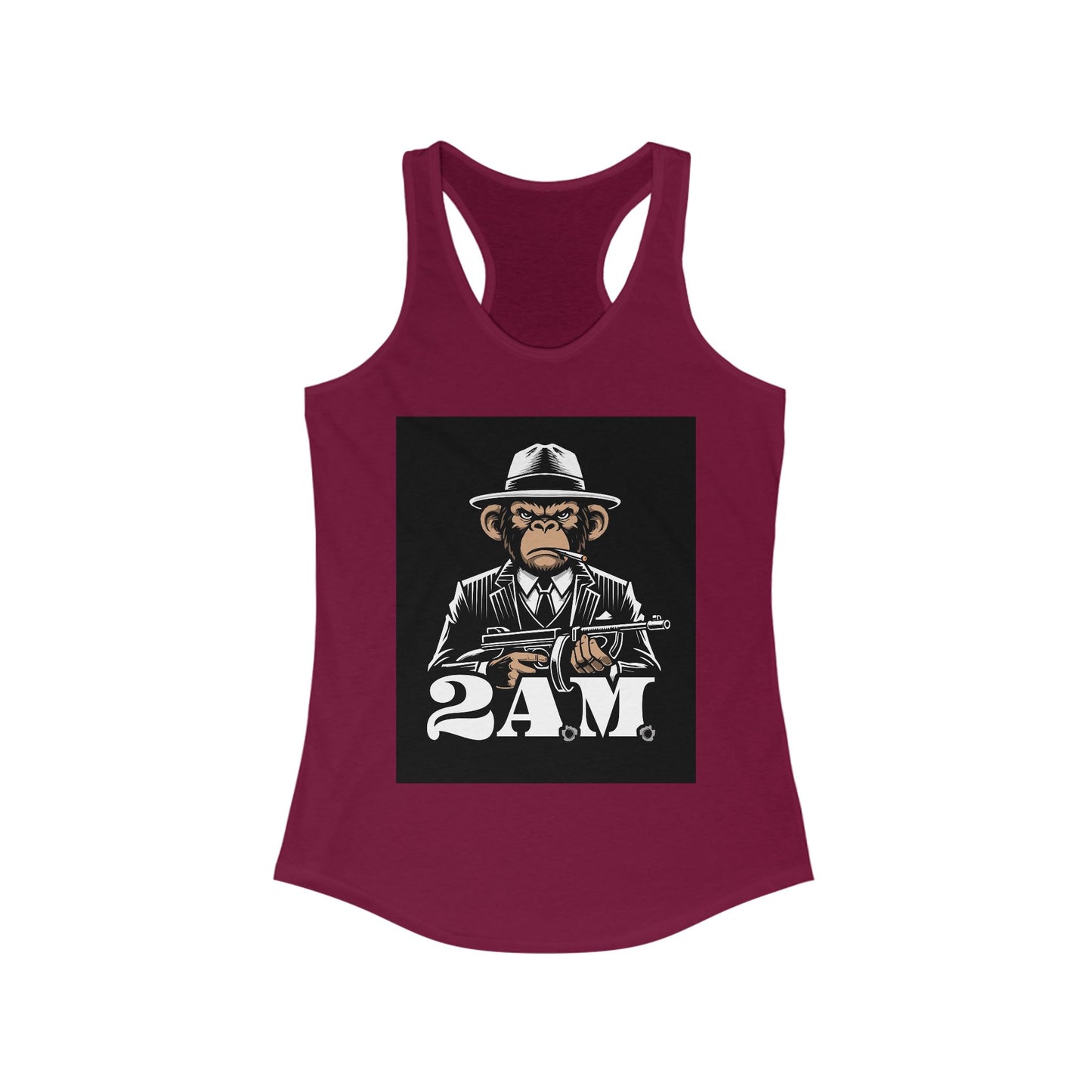 Vintage 2AM Cartoon Gangster Women’s Racerback Tank Top, Casual Workout Tee, Graphic Fitness Shirt, Unique Gift for Her, Trendy Summer