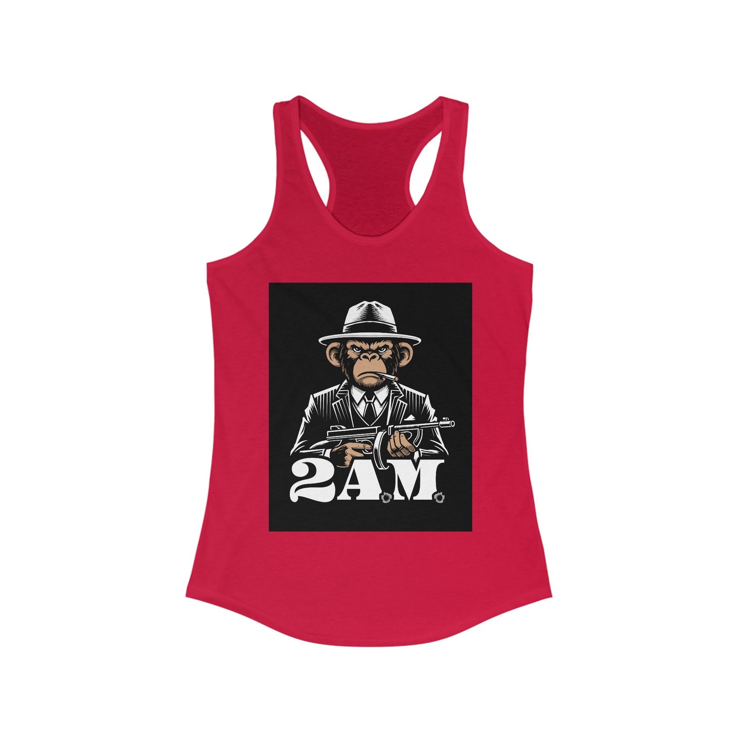 Vintage 2AM Cartoon Gangster Women’s Racerback Tank Top, Casual Workout Tee, Graphic Fitness Shirt, Unique Gift for Her, Trendy Summer