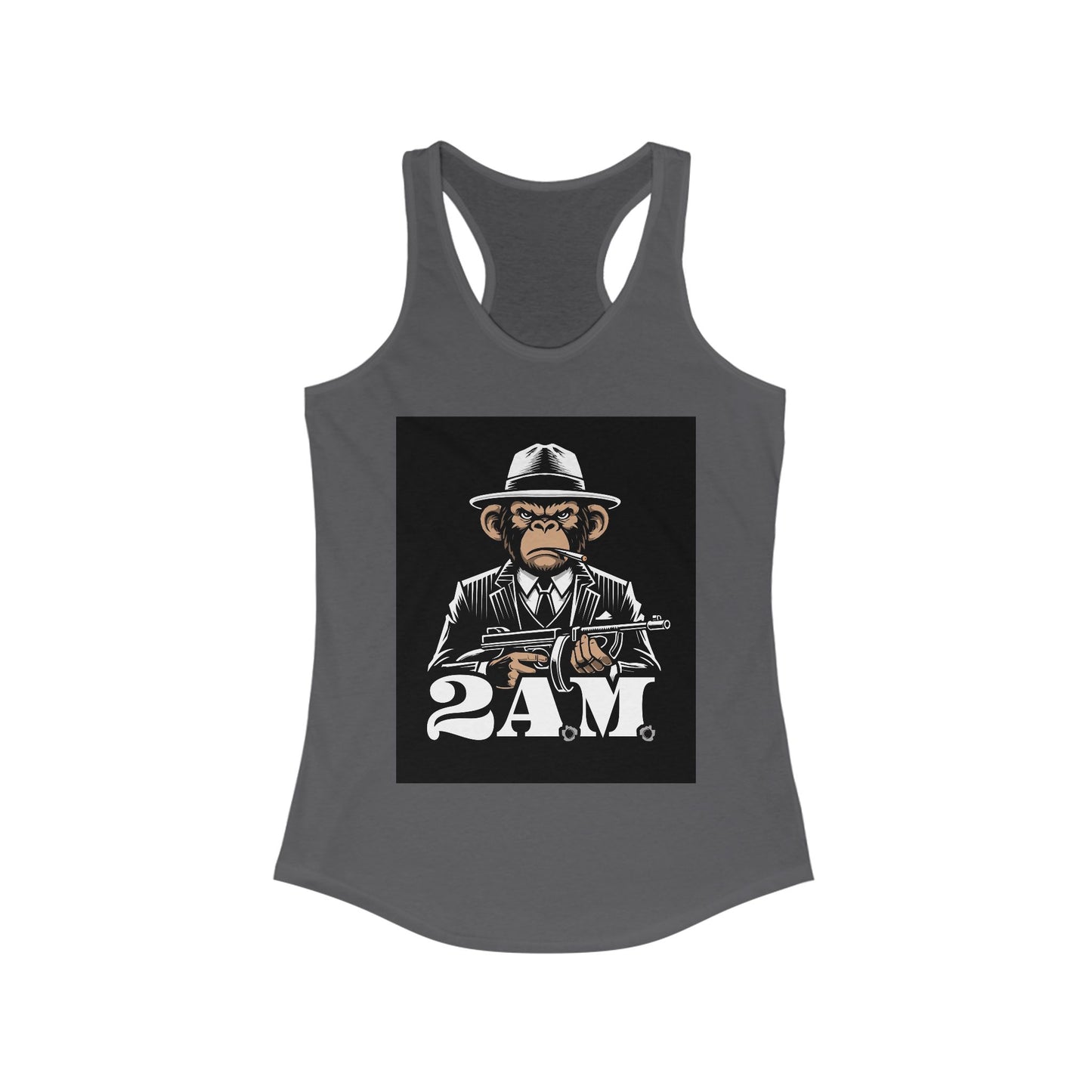 Vintage 2AM Cartoon Gangster Women’s Racerback Tank Top, Casual Workout Tee, Graphic Fitness Shirt, Unique Gift for Her, Trendy Summer