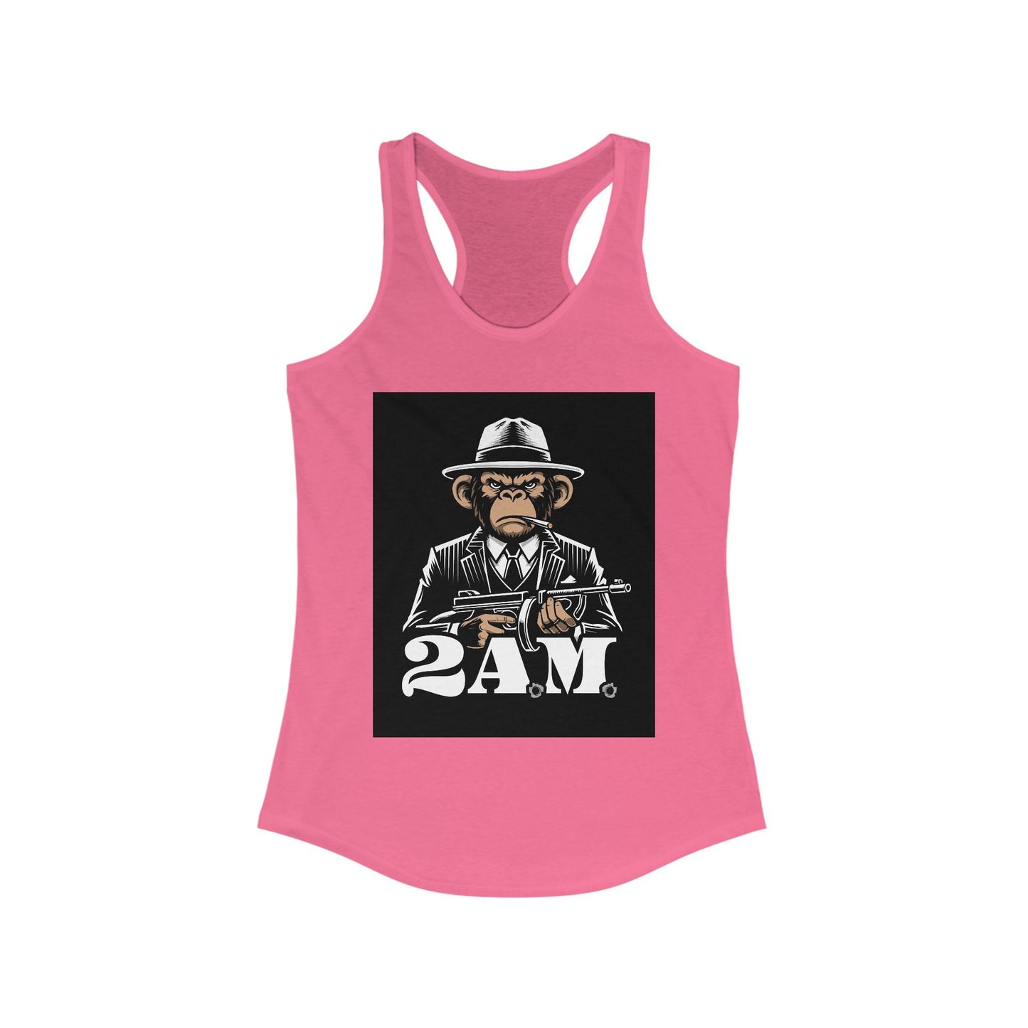 Vintage 2AM Cartoon Gangster Women’s Racerback Tank Top, Casual Workout Tee, Graphic Fitness Shirt, Unique Gift for Her, Trendy Summer
