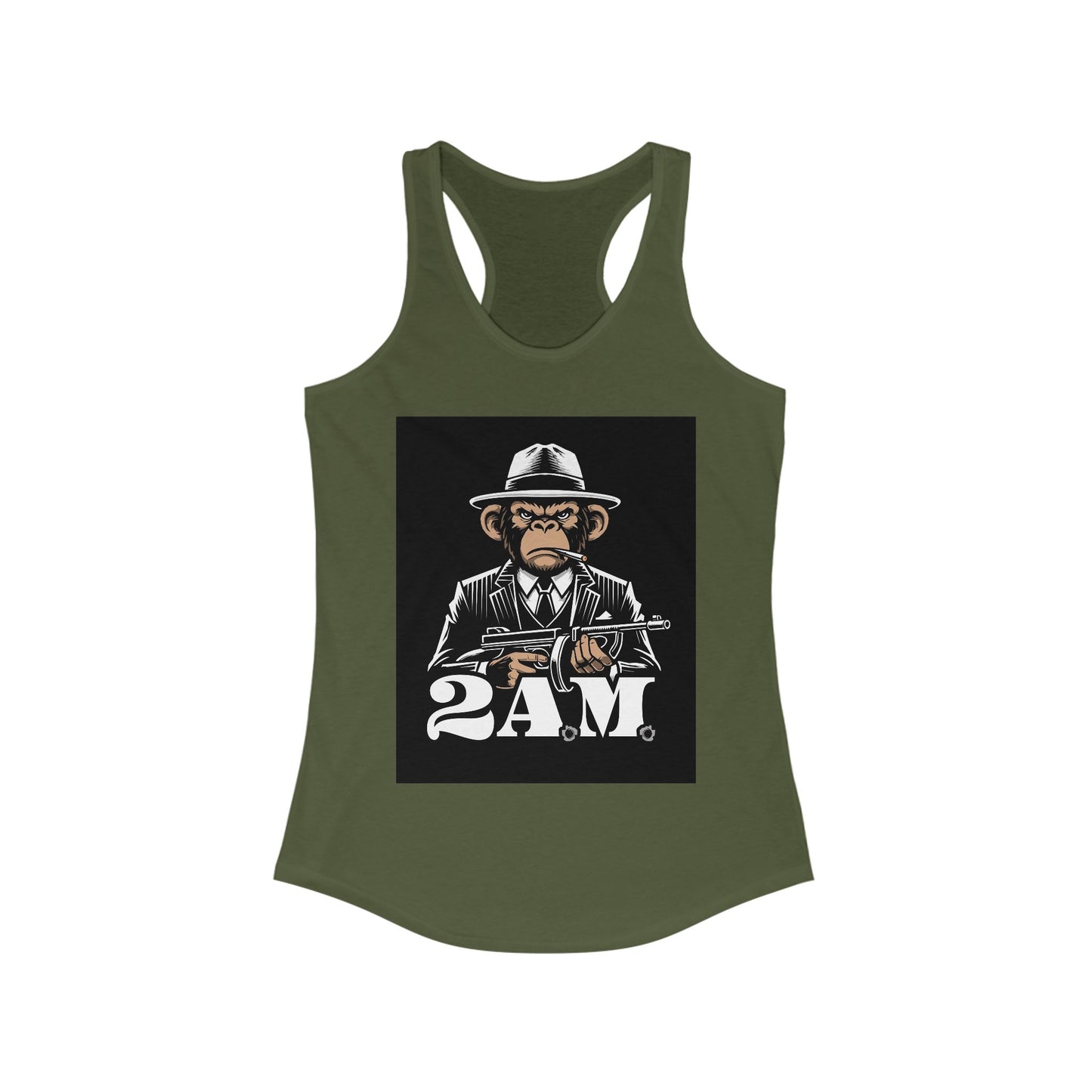 Vintage 2AM Cartoon Gangster Women’s Racerback Tank Top, Casual Workout Tee, Graphic Fitness Shirt, Unique Gift for Her, Trendy Summer