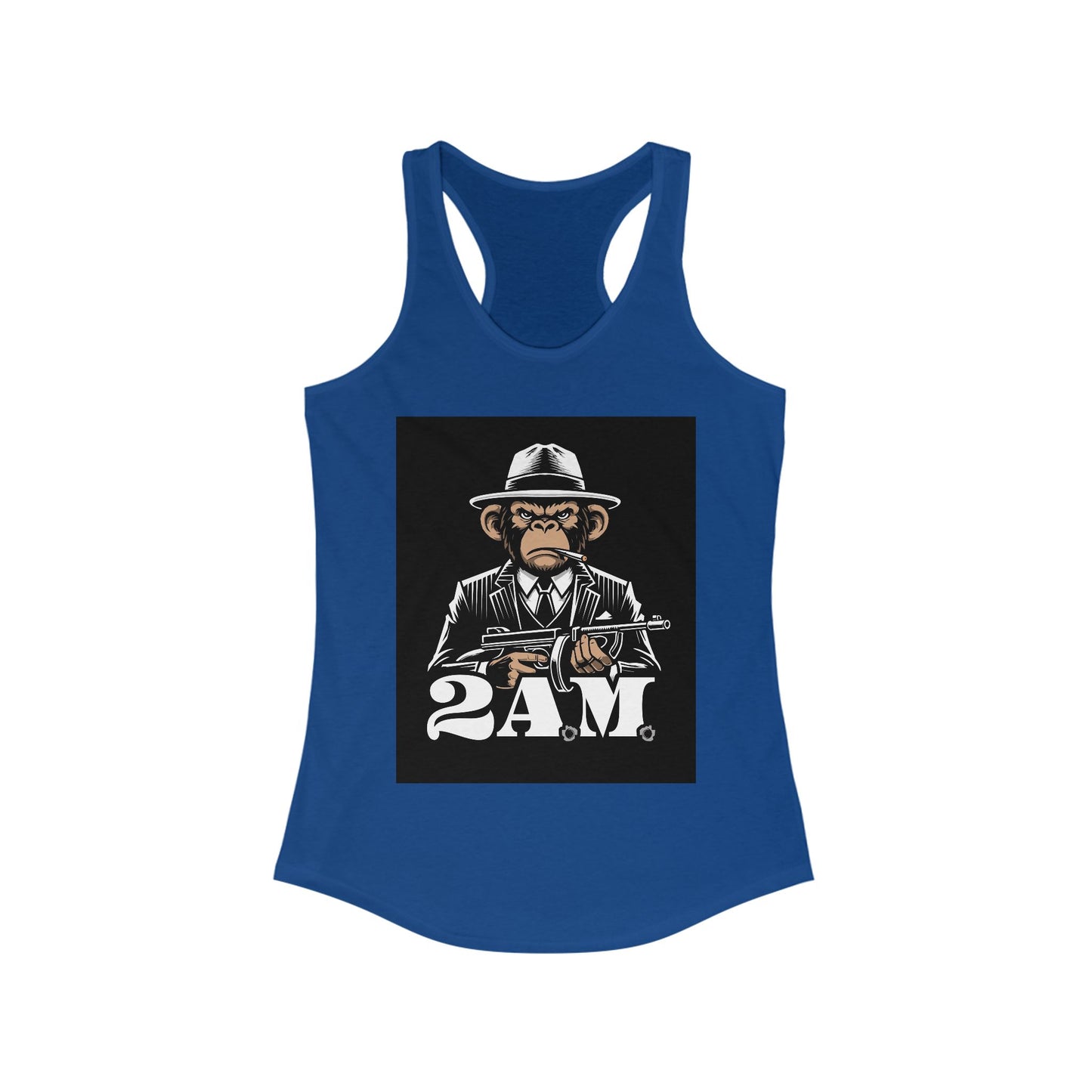 Vintage 2AM Cartoon Gangster Women’s Racerback Tank Top, Casual Workout Tee, Graphic Fitness Shirt, Unique Gift for Her, Trendy Summer